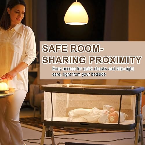 Miniatura 8 de Moisés para bebé, cuna 3 en 1 con música, cuna portátil ajustable de malla con cesta de almacenamiento, color gris