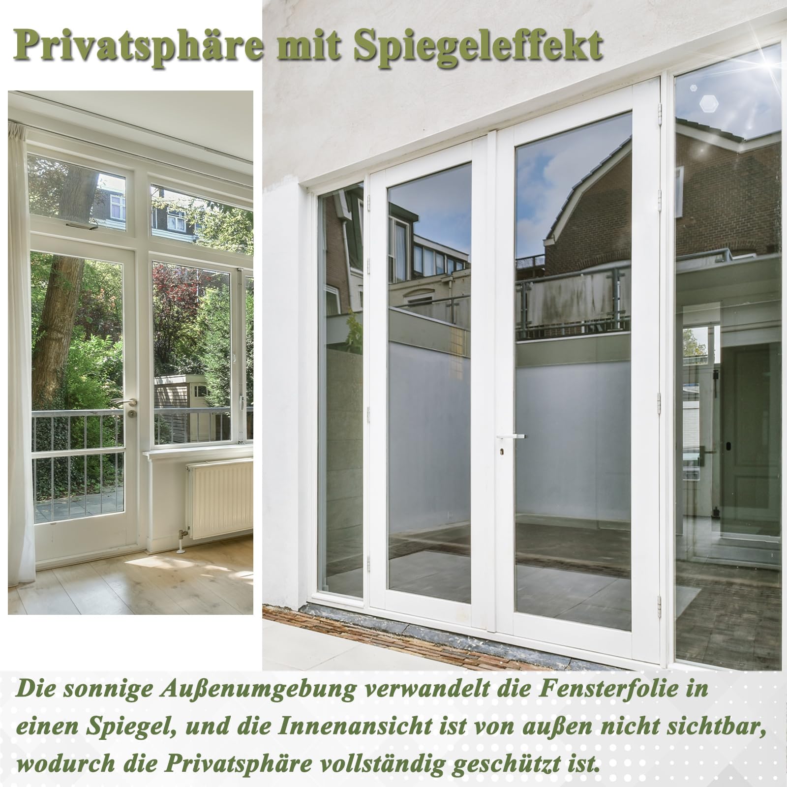 Sichtschutzfolie Fenster, 118x200 cm Spiegelfolie Fenster Sichtschutz UV Folie Fenster, Sonnenschutzfolie Fenster Innen, UV-Schutz Fensterfolie Blickdicht Thermofolie Fenster gegen Hitze