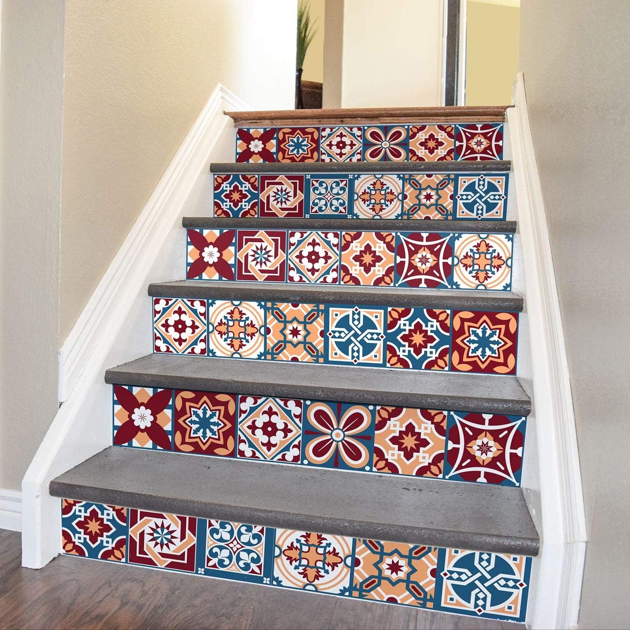 WALPLUS Wall Stickers Removable Self-Adhesive Mural Art Decals Vinyl Home Decoration DIY Living Bedroom Kitchen Décor Wallpaper Gift Westminster Tiles Wall Stickers 15 cm x 15 cm - 24 pcs