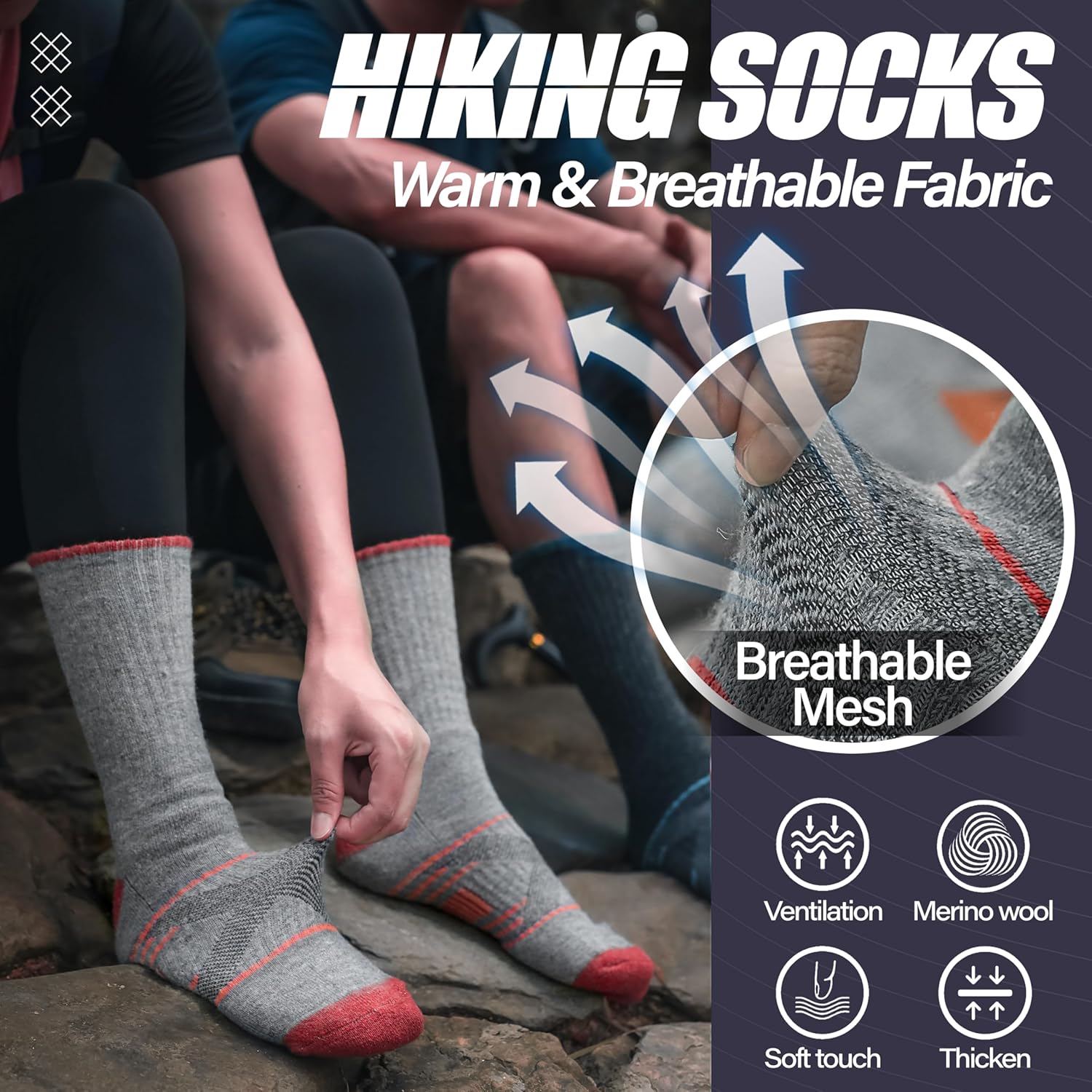 ANTSANG 5 Pairs Merino Wool Hiking Socks for Men & Women Thermal Winter Warm Moisture Wicking Cushion Boot Socks - Image 7