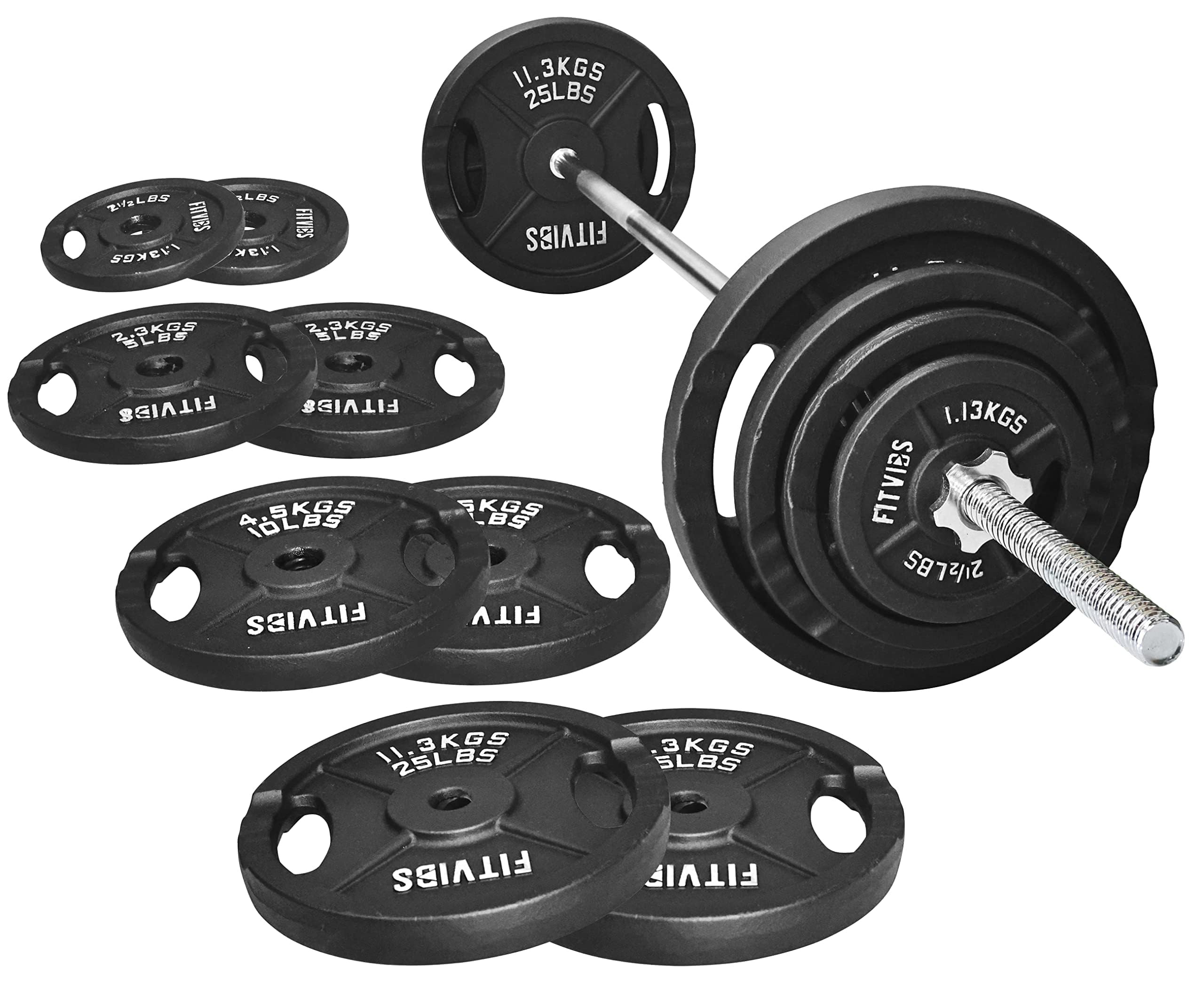 Photo 1 of ***NO BARBELL**Fitvids 1 Inch Standard Barbell Weight Plates and Bar Set, 5 FT Barbell Bar and 85 LB(2.5-25 LB) Barbell Weight Set for Home Gym Strength Training, Double-grip Design