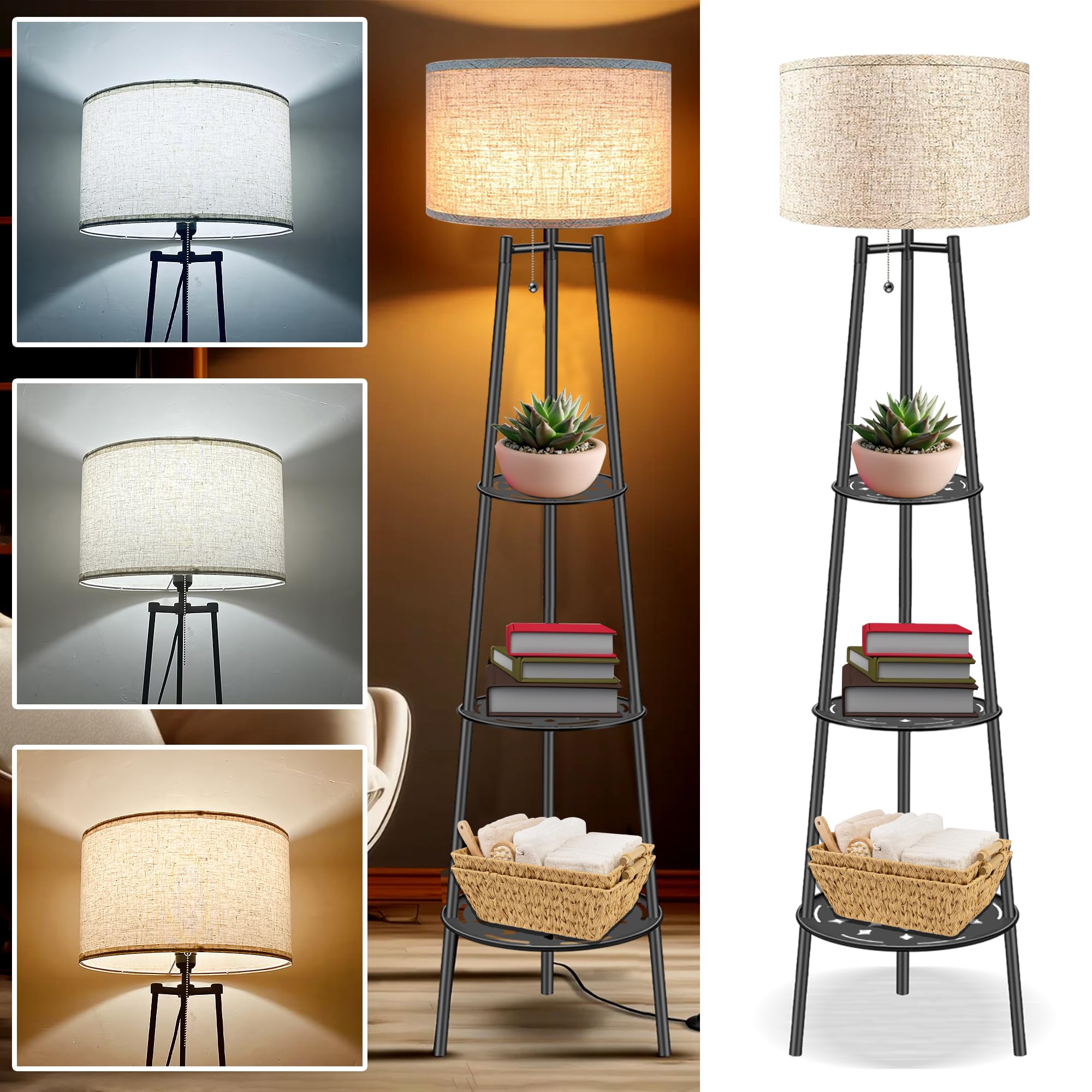 1 Pack Floor Lamps for Living Room,Floor Lamp with Shelves,Modern Standing Lamp with 3 Color Temperature Bulb,Corner Lamp for Living Room,Bedroom,Office (Beige 1pcs)