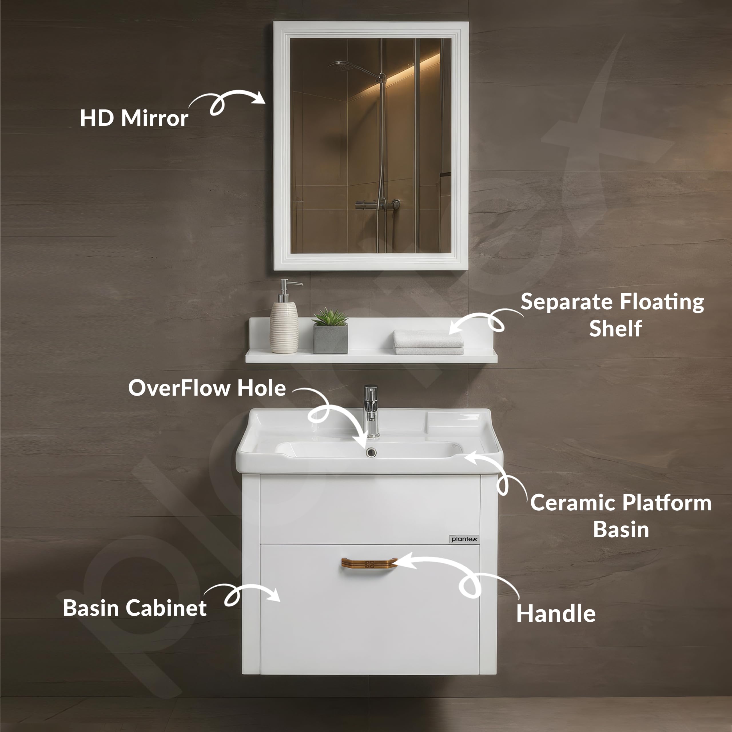Plantex Vanity Cabinet - Washbasin Set with Mirror -9