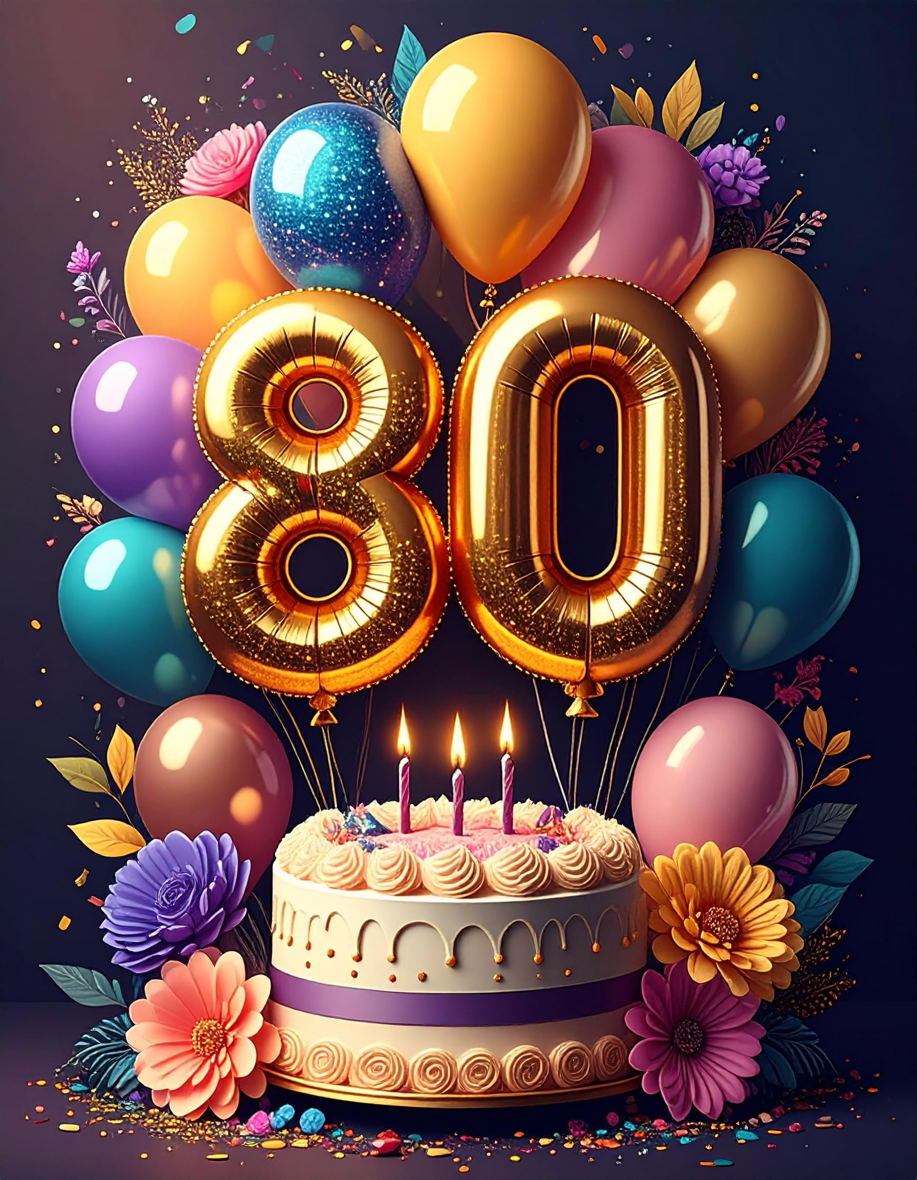 80th Birthday Card – Large A5 80 Years Card for Women and Men, Blank Inside, with Envelope – Oak Wedding Anniversary