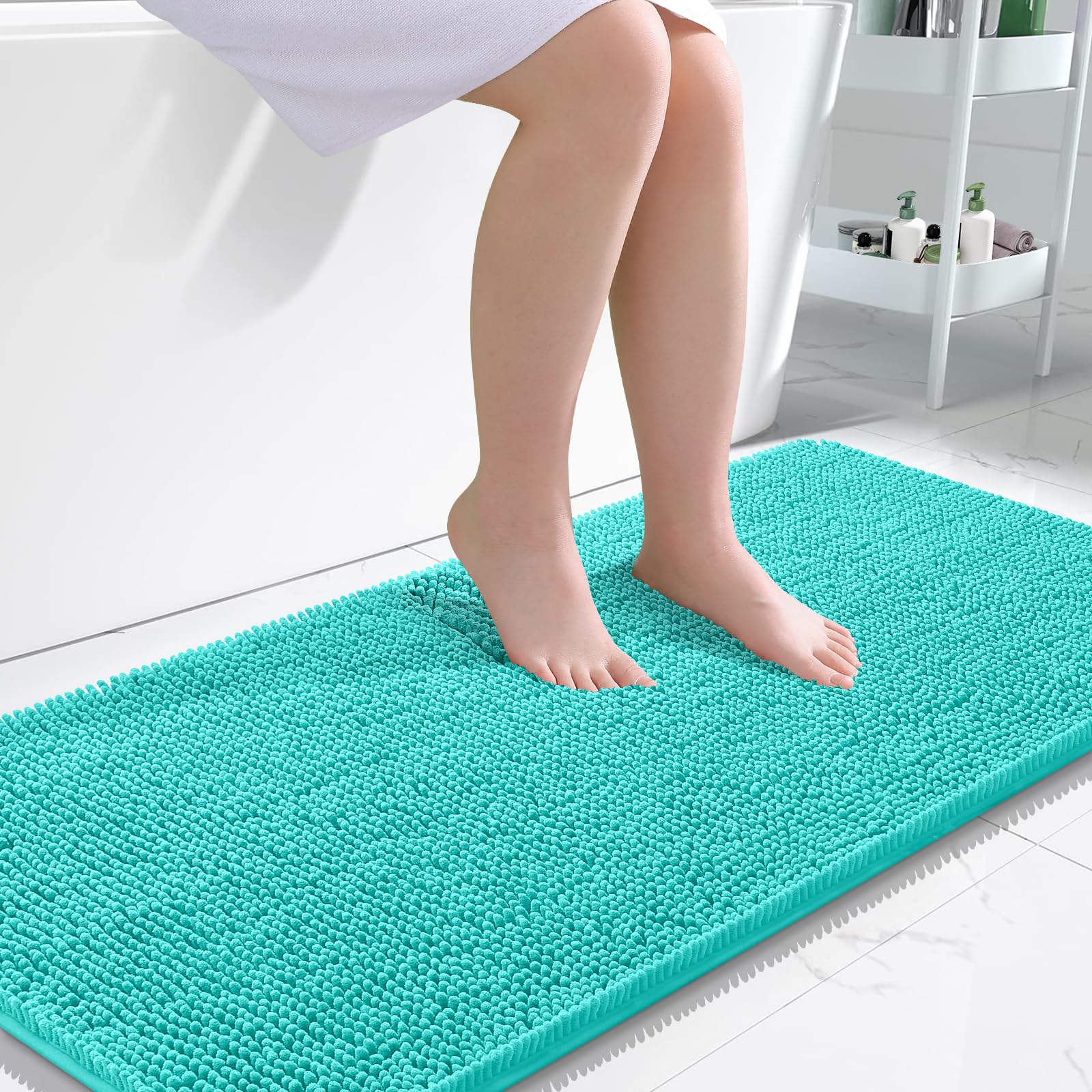 OLANLY Bathroom Rugs 47x24, Extra Soft Absorbent Chenille Bath Rugs, Rubber Backing Quick Dry, Machine Washable Bath Mats for Bathroom Floor, Tub and