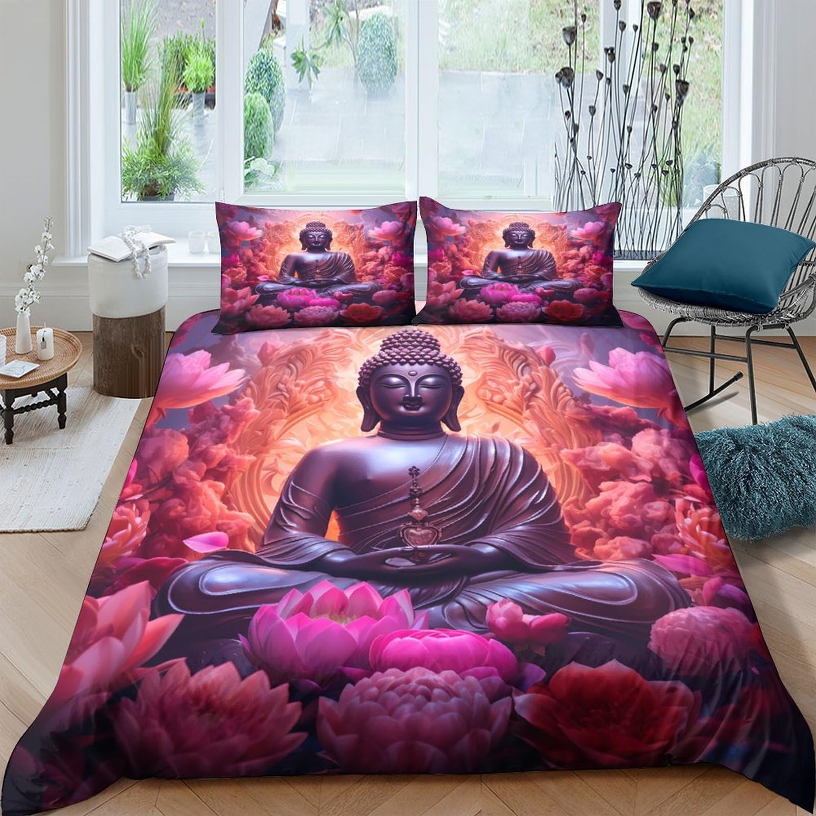 Ctjqhvkz Style-6 3D Printed Buddha Lotus Fitted Sheet Microfiber Soft Breathable Zen Meditation Bed Cover For Bedroom Dorm Mattress Decor Single（135X200cm）