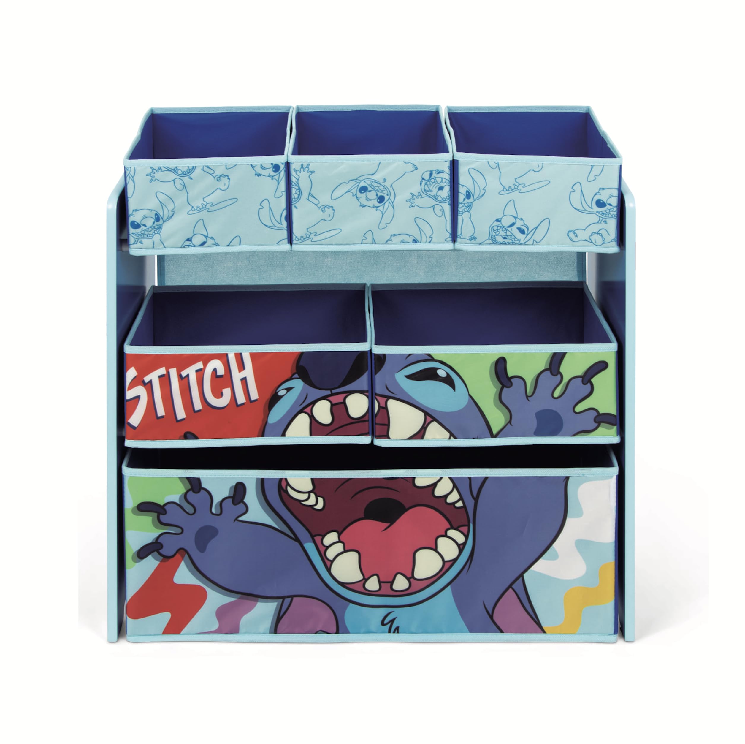 ARDITEX – Organizer aus Holz mit 6 Textilboxen mit Stitch-Motiv von Disney – 62x30x60 cm – Farbe Blau – Perfekt zum Aufbewahren von Spielzeug im Kinderzimmer