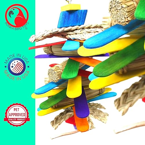 Miniatura 3 de Bonka Bird Toys 1921 Husky Fan Chew Shred Forage - Jaula de loro mediana para mascotas, conure, cuáquero, caique y razas similares