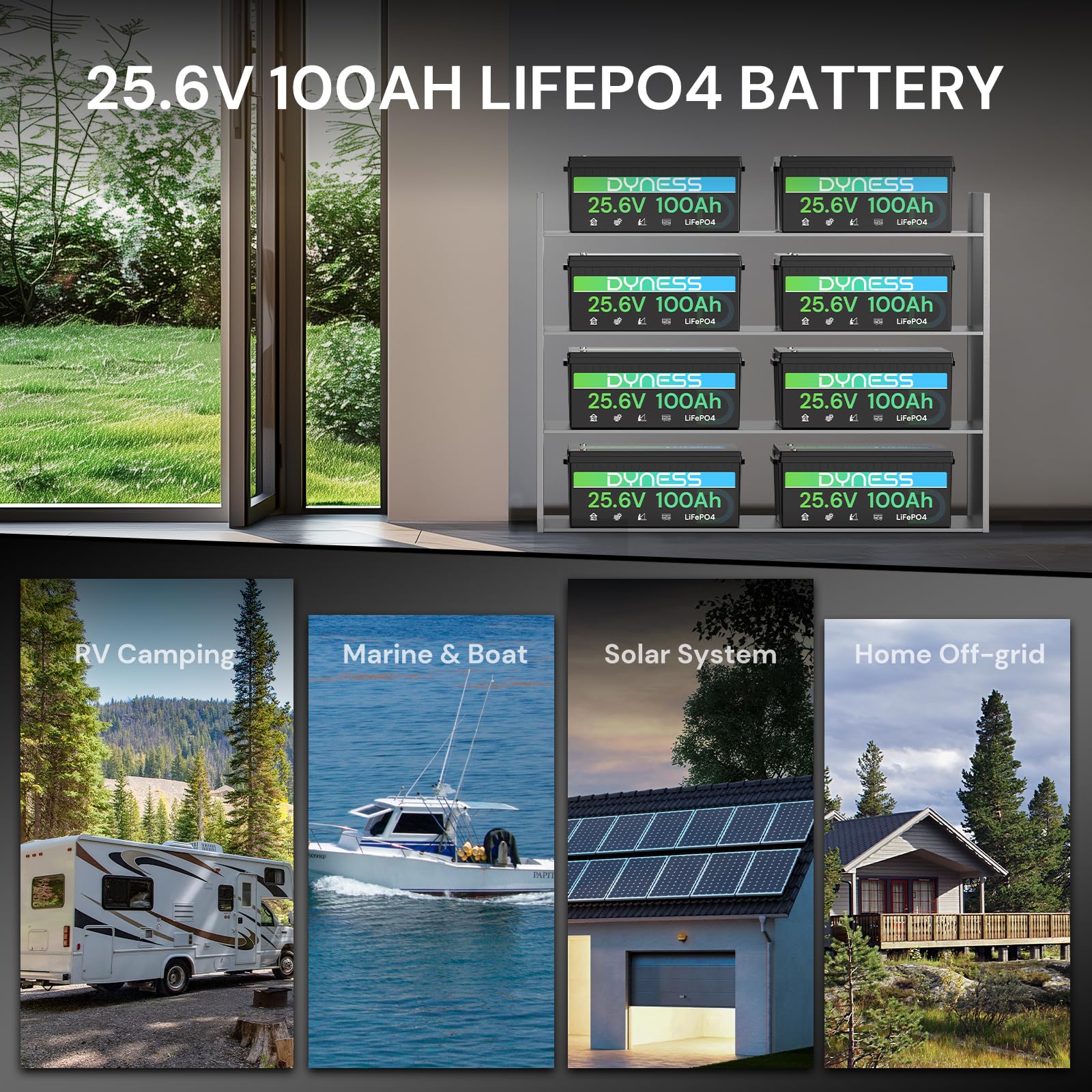 Dyness Batterie Lithium 24V 100Ah LiFePO4 avec BMS intégré 100A et Protection Basses Températures, Batterie Lithium à Décharge Lente pour Camping Car, Panneau Solaire, Bateaux Bass, Hors-Réseau