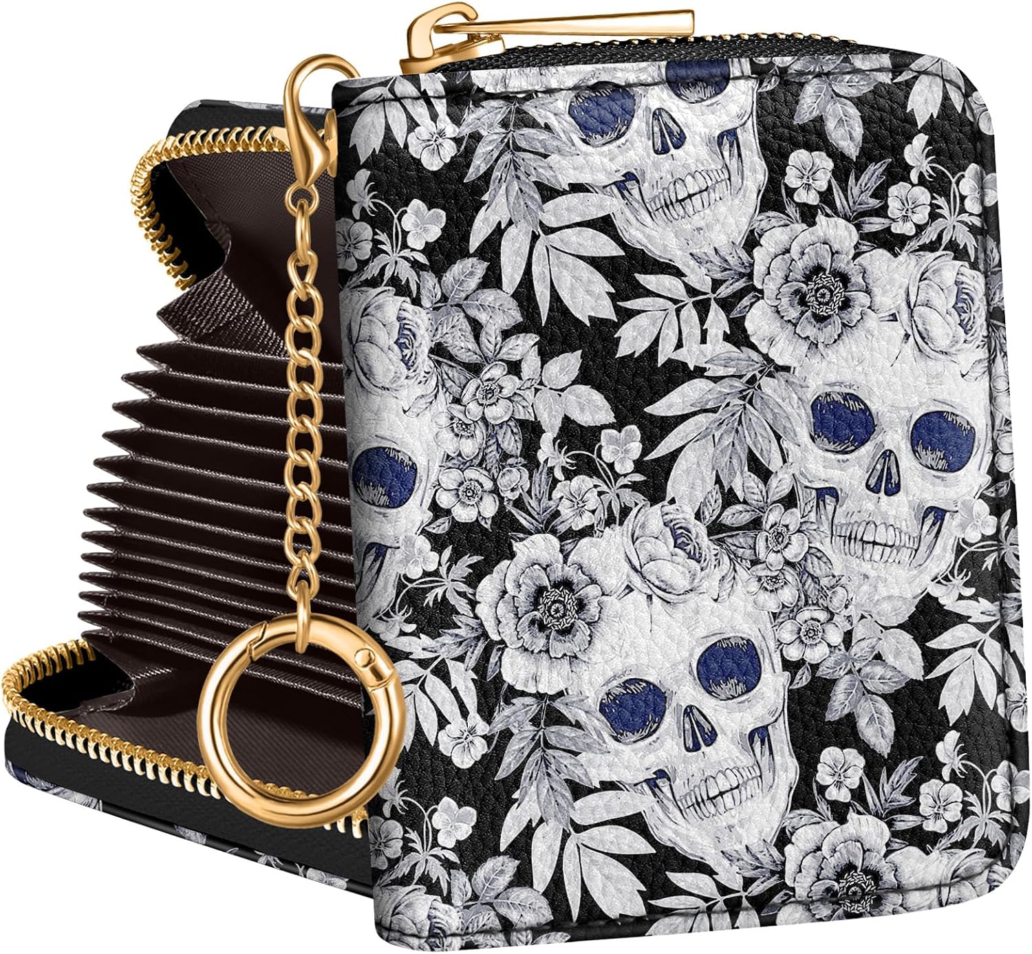 Bistup Credit Card Holder for Women Cute Small for Ladies Teen Girls Female Rfid Leather Cardholder Wallets with Keychain Accordion Organizer Purse Blossom Flowers Girly Aesthetic Print Unique Zipper