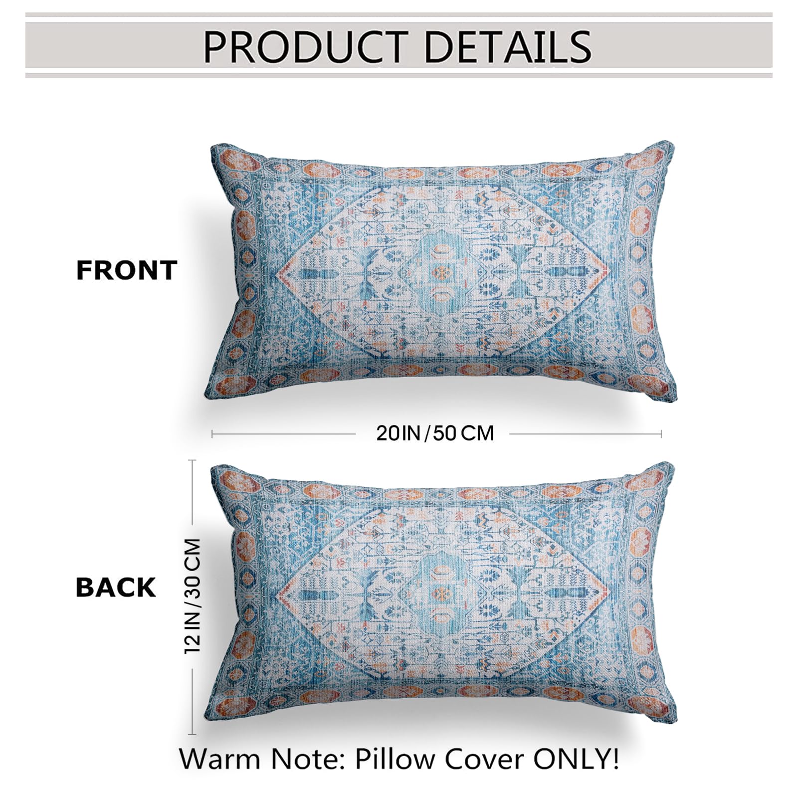 Snylcce Boho Throw Pillow Covers Set of 2 Aquablue Antique & Vintage Design - Image 2
