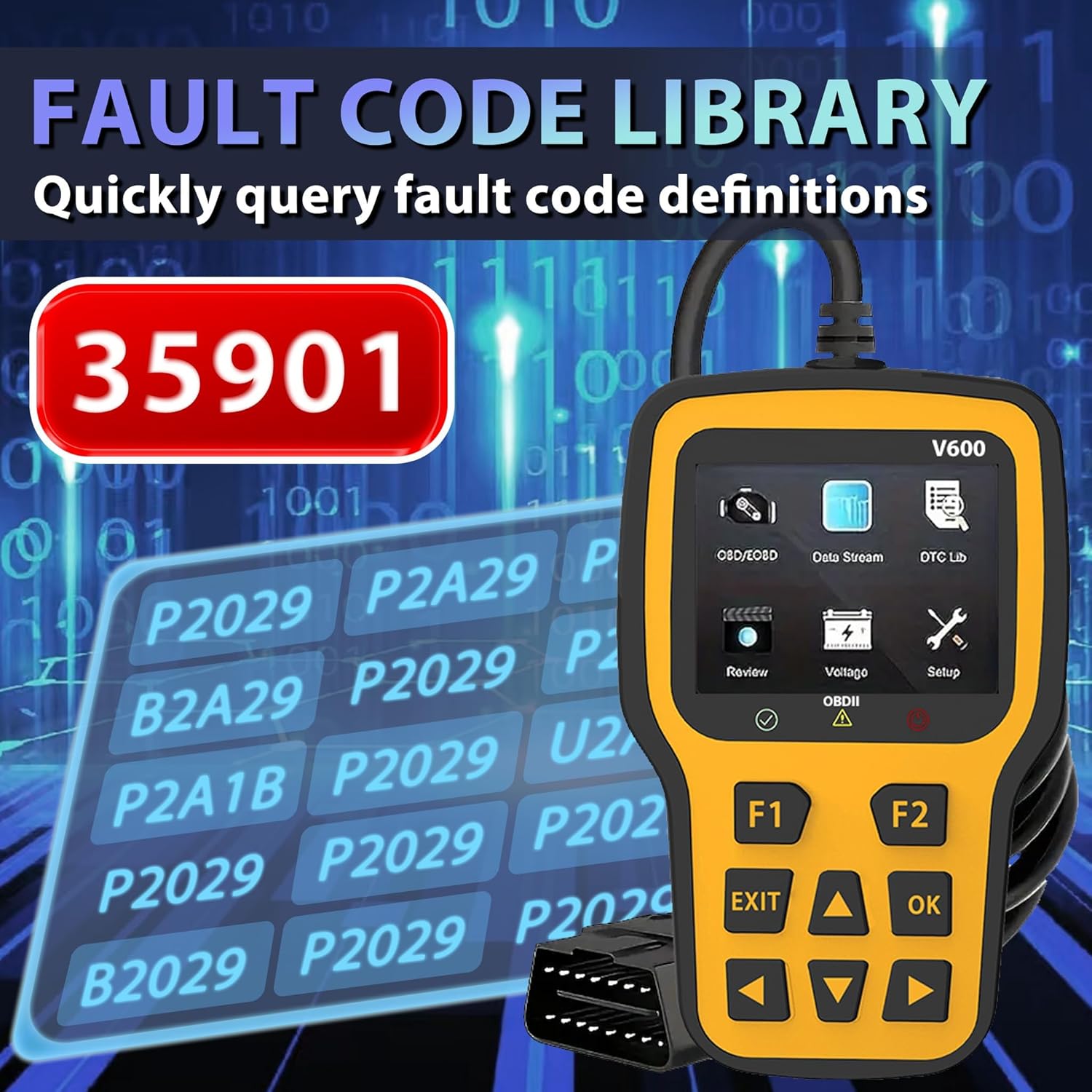 Scanner displaying fault code library