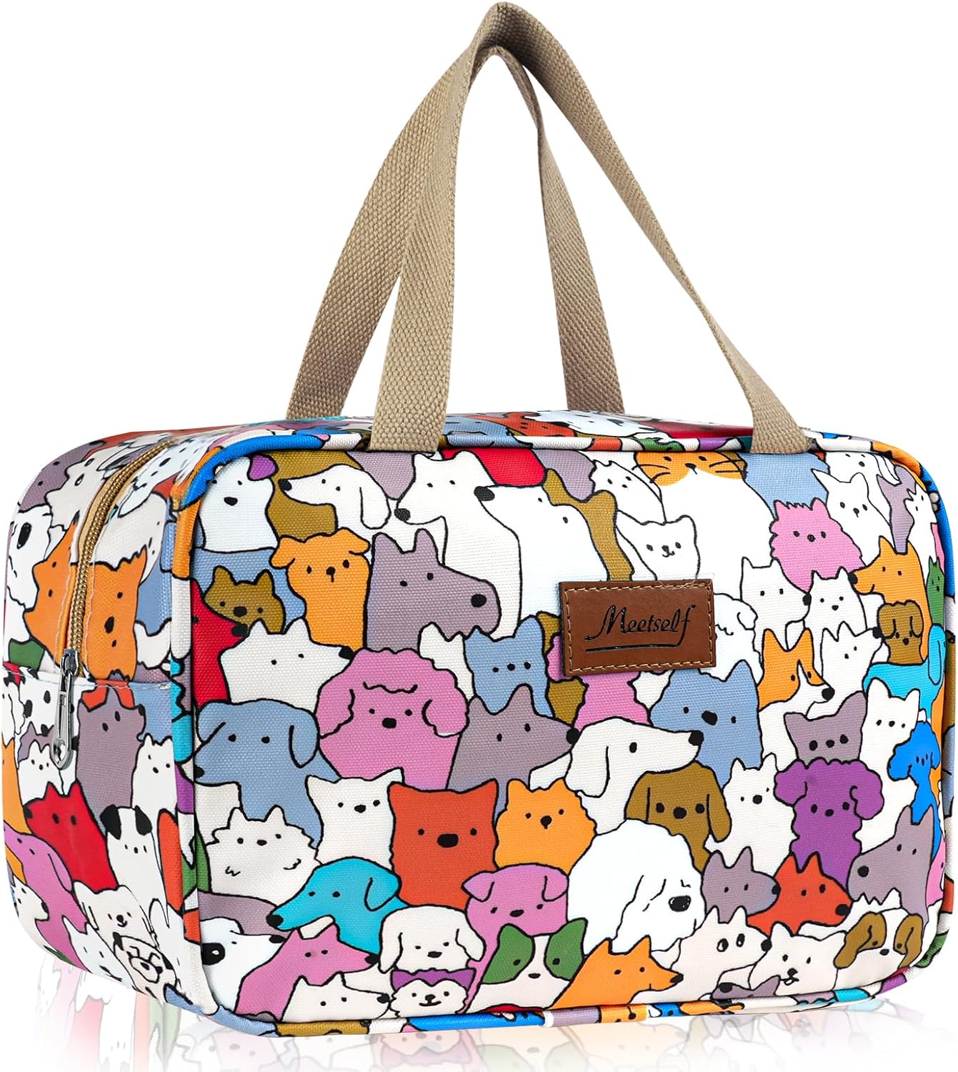 Aucuu Women Toiletry Bag, Large Makeup Bag with Handle, Waterproof Portable Cosmetic Bag for Camping and Travel, Floral Makeup Bag for Women and Girls, #9 Colorful-puppies Aucuu Women Toiletry Bag, Large Makeup Bag with Handle, Waterproof Portable Cosmetic Bag for Camping and Travel, Floral Makeup Bag for Women and Girls, #9 Colorful-puppies