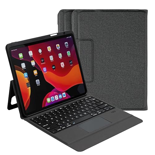 RAPOO iPad Keyboard Case with Trackpad, Bluetooth Keyboard for 12.9-inch iPad 4th Gen (2020), 3th Gen (2018), 360° Rotatable Slim Protective Cover, Case with Apple Pencil Holder, Matte Black