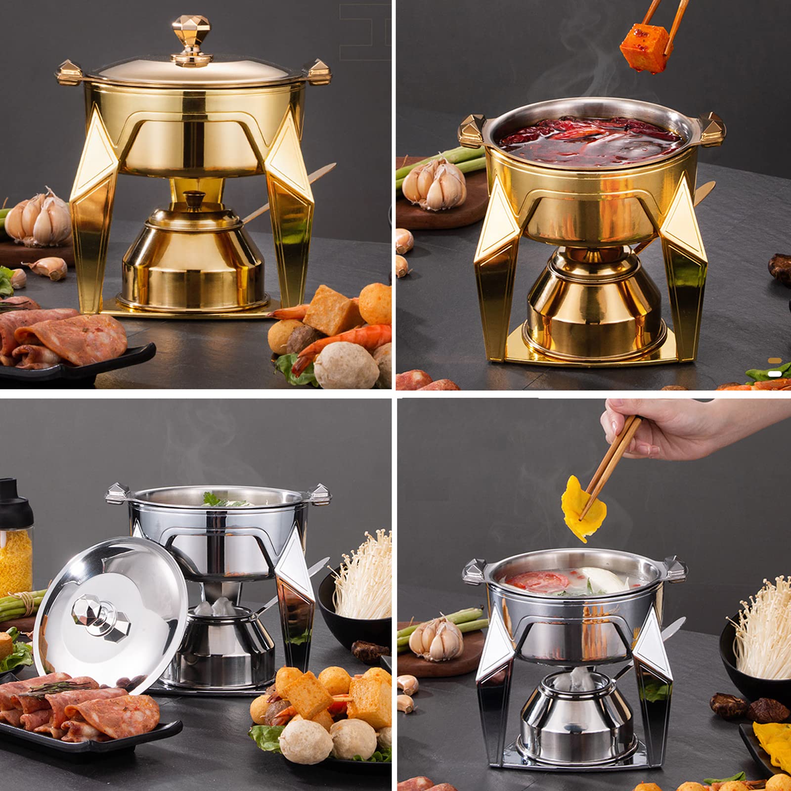 Juego De Utensilios Hornillos De Acampada, Hornillo De Alcohol Portátil, Mini Hornillo De Camping Acero Inoxidable, Cocina De Alcohol para Uso en Interiores Barbacoa, Picnic,Gold