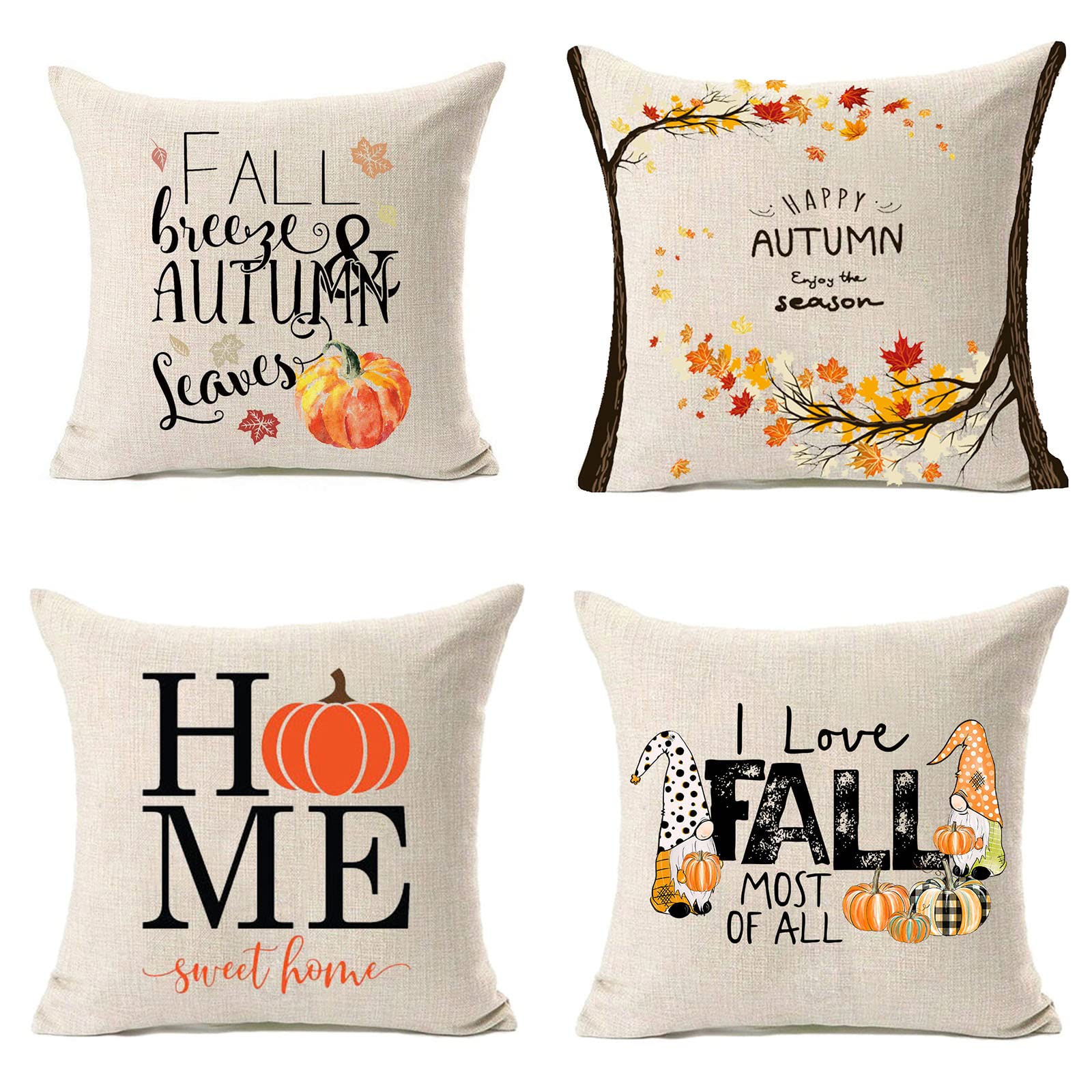 Kwlegh Lot De 2 Housses De Coussin Motif Nain D'automne, 45,7 X 45,7 Cm, Housse De Coussin Pour Décoration D'intérieur, Canapé, Motif Grâce, Récolte, Ferme, Feuilles D'érable, Citrouille