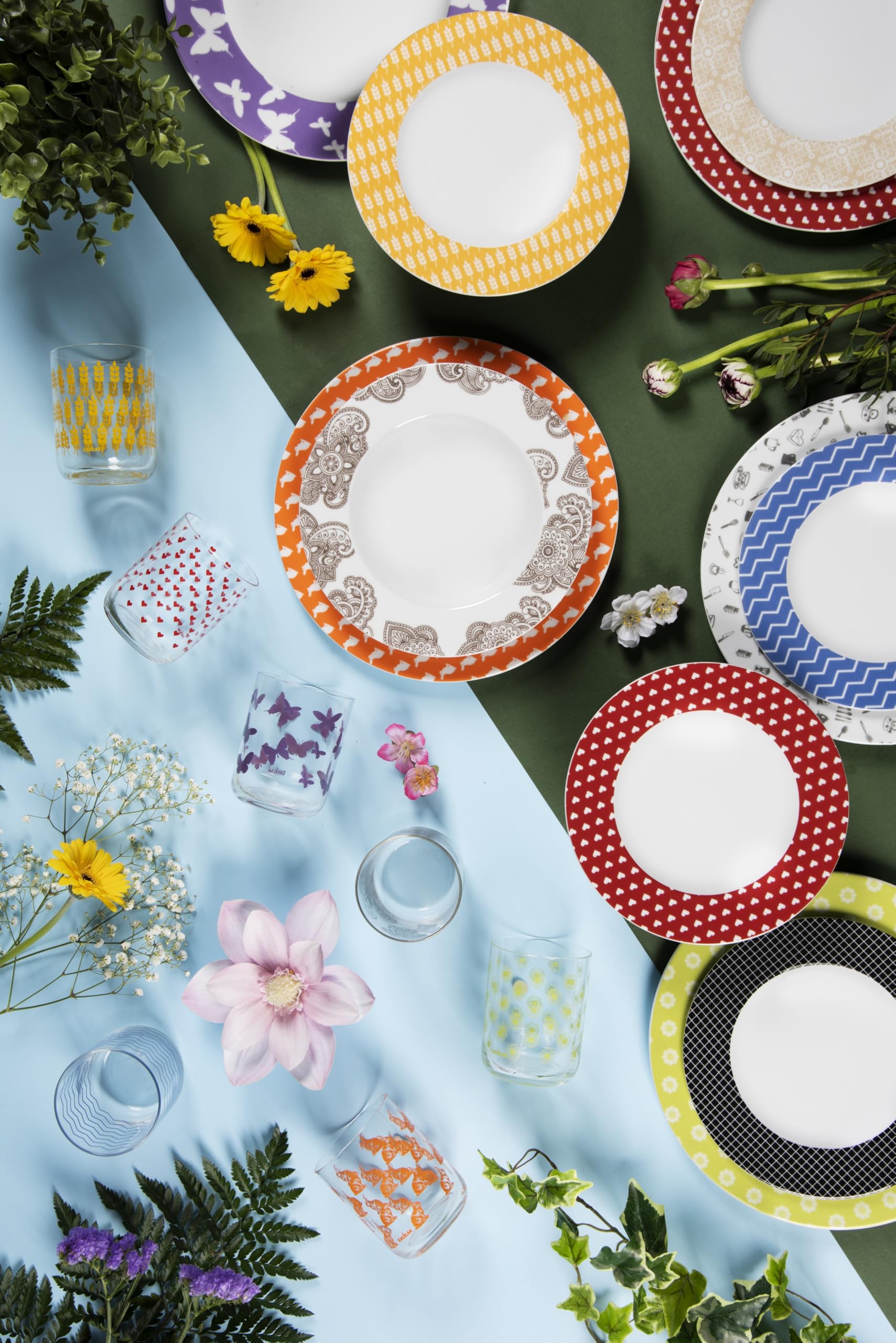 Excelsa Enjoy Set 6 Bicchieri in Vetro con Decorazione Cuori Rossi, Trasparenti