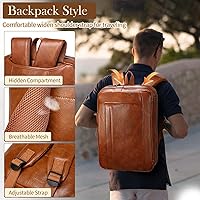 Vista 46 de Bolsa de mensajero para hombre de 17.3 pulgadas de lona/cuero para portátil, mochila para hombre, maletín para computadora, bolsa de hombro Marrón