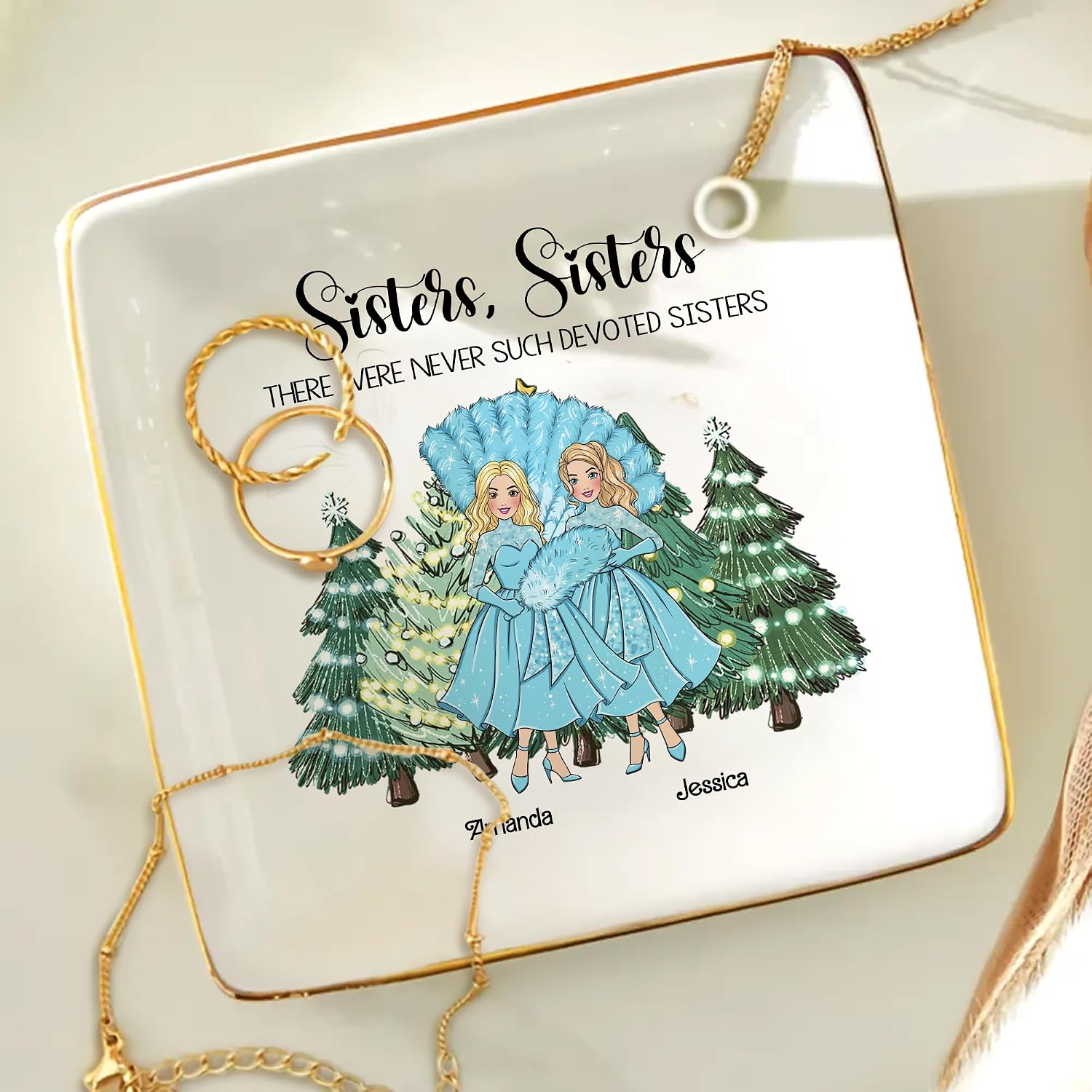Gossby Personalized Sister Jewelry Tray - Custom Sisters from Sister for Women - Sisters Gifts for Birthday, Xmas - Custom Sister Gift for Her with Design, Name - Ver 4-2 Sisters