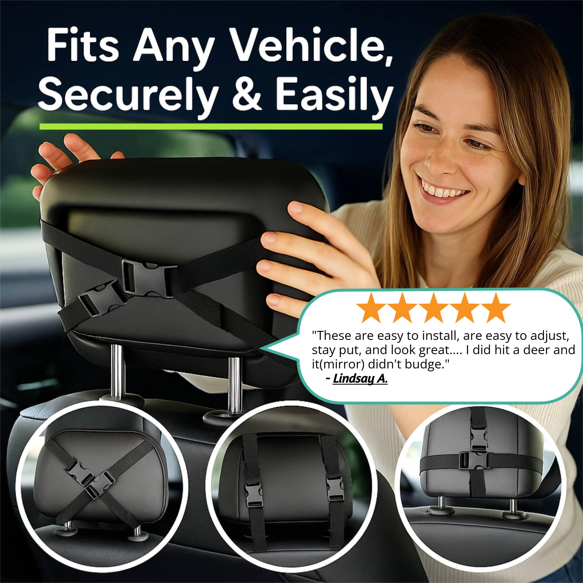 Espejo de coche para bebé: la forma más segura de vigilar a tu pequeño | Espejo de coche inastillable, gran angular para bebé con correas seguras y ajuste de 360° | Tranquilidad para cada conducción