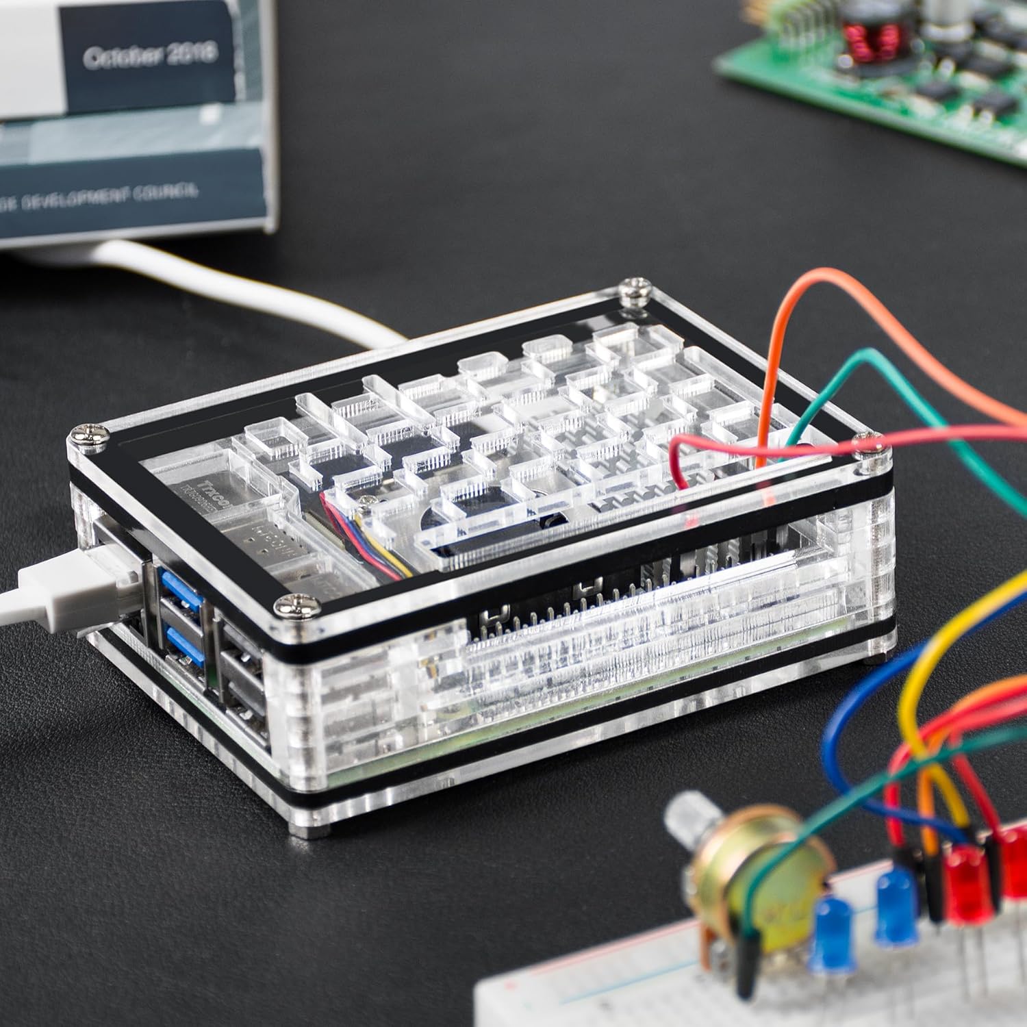 Assembled Miuzei Raspberry Pi 5 case with external connections