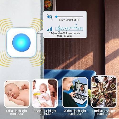 Miniatura 8 de Timbre inalámbrico con pilas, 36 tonos de llamada, 4 volúmenes, timbres inalámbricos para el hogar con 1 botón de timbre de puerta y 1 receptor