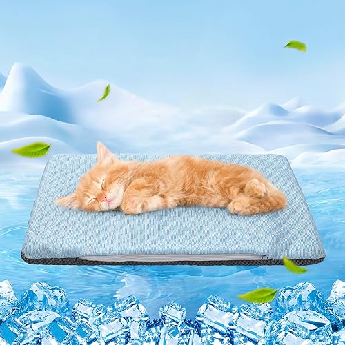 BEAUTYZOO Cooling Mat for Cats & Dogs -20" X 12" Ice Silk Cat Cooling Mat, Dual Sided Cool Pad for Crate Kennel, Indoor Kitten Cool Sleeping Bed for Summer, Arc-Chill Cool Fiber Q-MAX >0.45 Washable - 20" x 12"(Small)