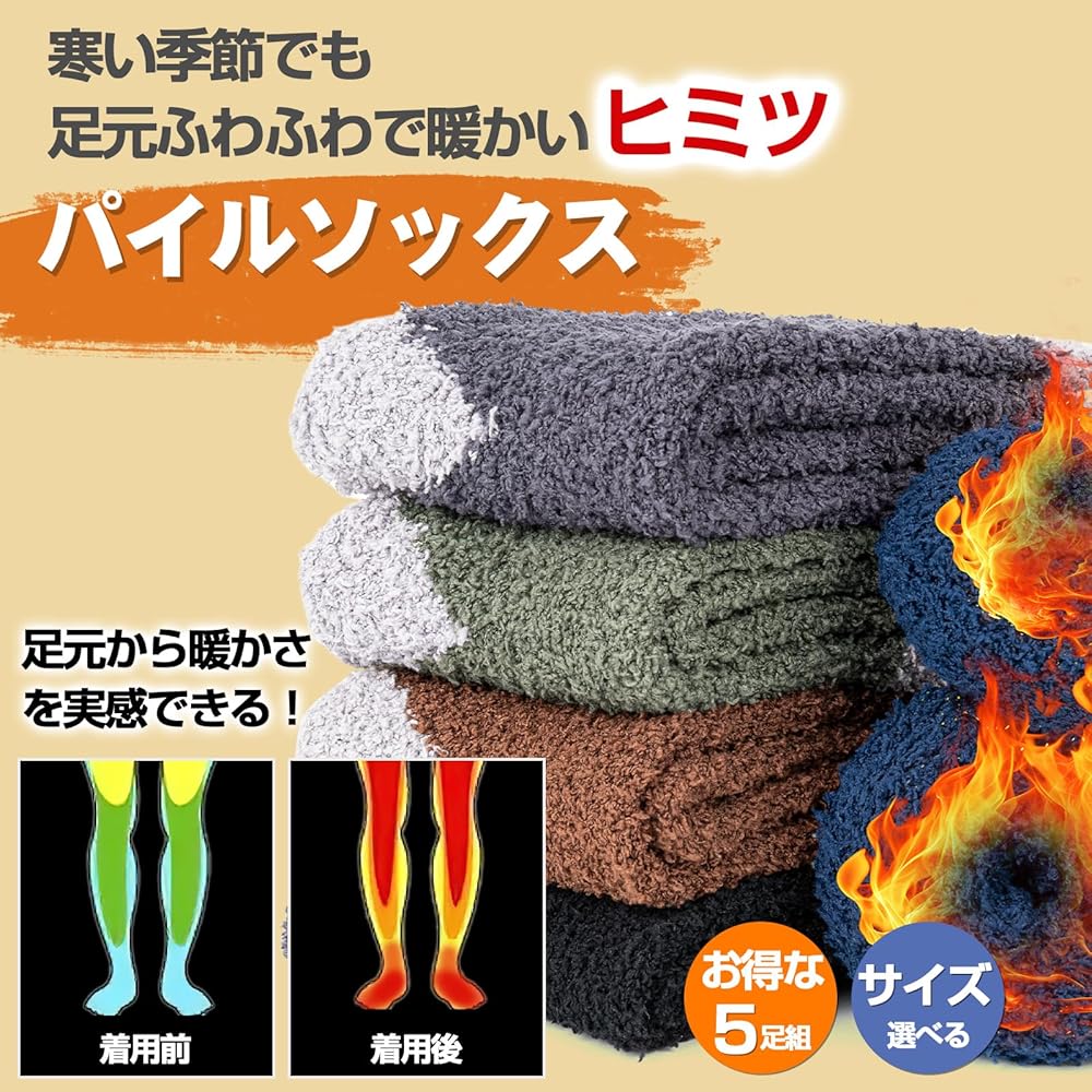 かわいい パイル 5足組 厚手　吸湿発熱 もこもこ靴下 21～23cm かわいい パイル 5足組 厚手 吸湿発熱 もこもこ靴下 21～23cm