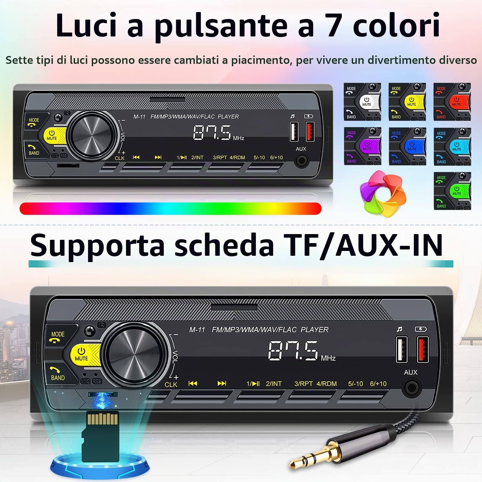 NHOPEEW Autoradio 1 DIN Con Bluetooth 5.0, Hands-Free, Comandi Vocali E APP - 3