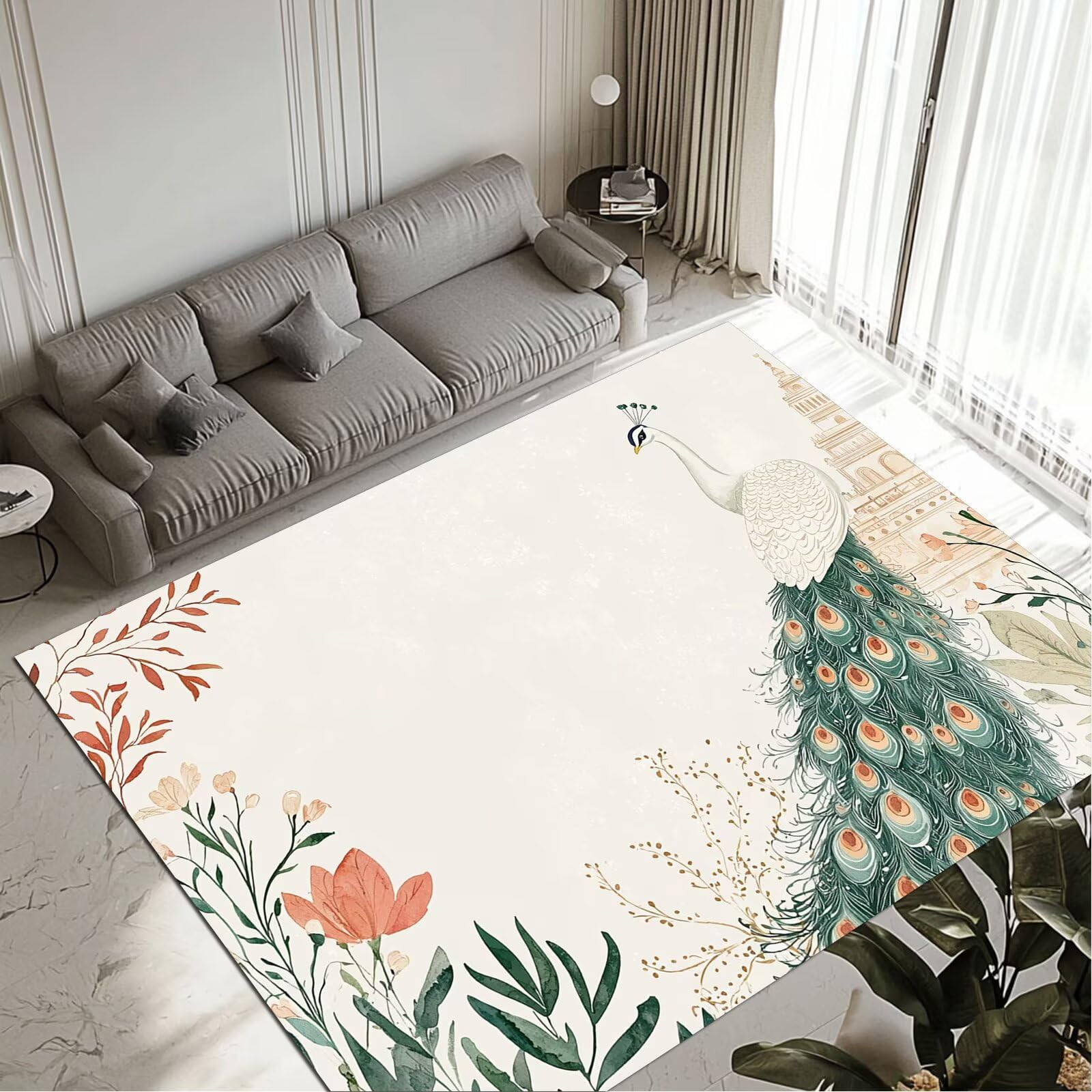 Tapis Peacock 140x200cm pour un grand salon moderne et lavable