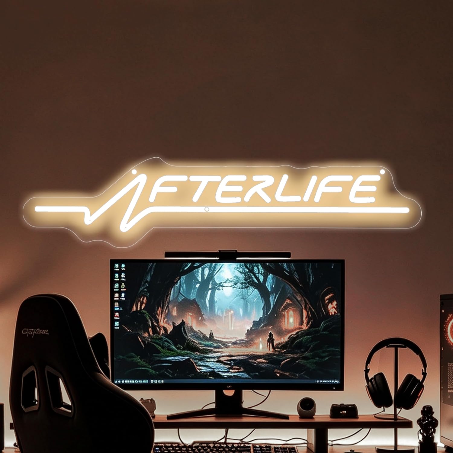Futuristic Cyberpunk Neon Sign Game Room Wall Decor Man Cave-Warm White-20"