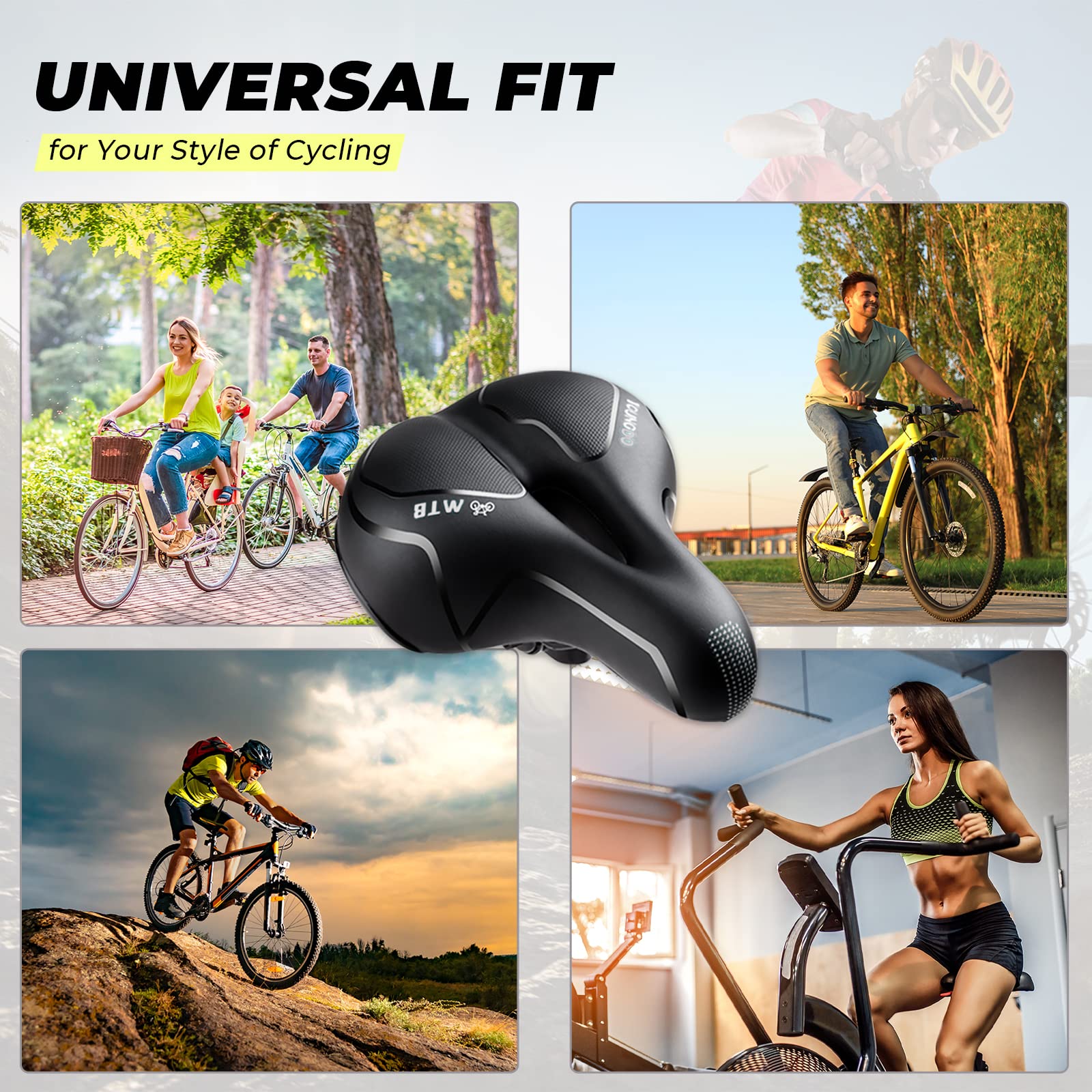 YOUNGDO Fahrradsattel, Gel Fahrradsitz, weicher, komfortabel atmungsaktiv stoßdämpfend, Ergonomisch Fahrrad Sattel mit wasserdichte Abdeckung