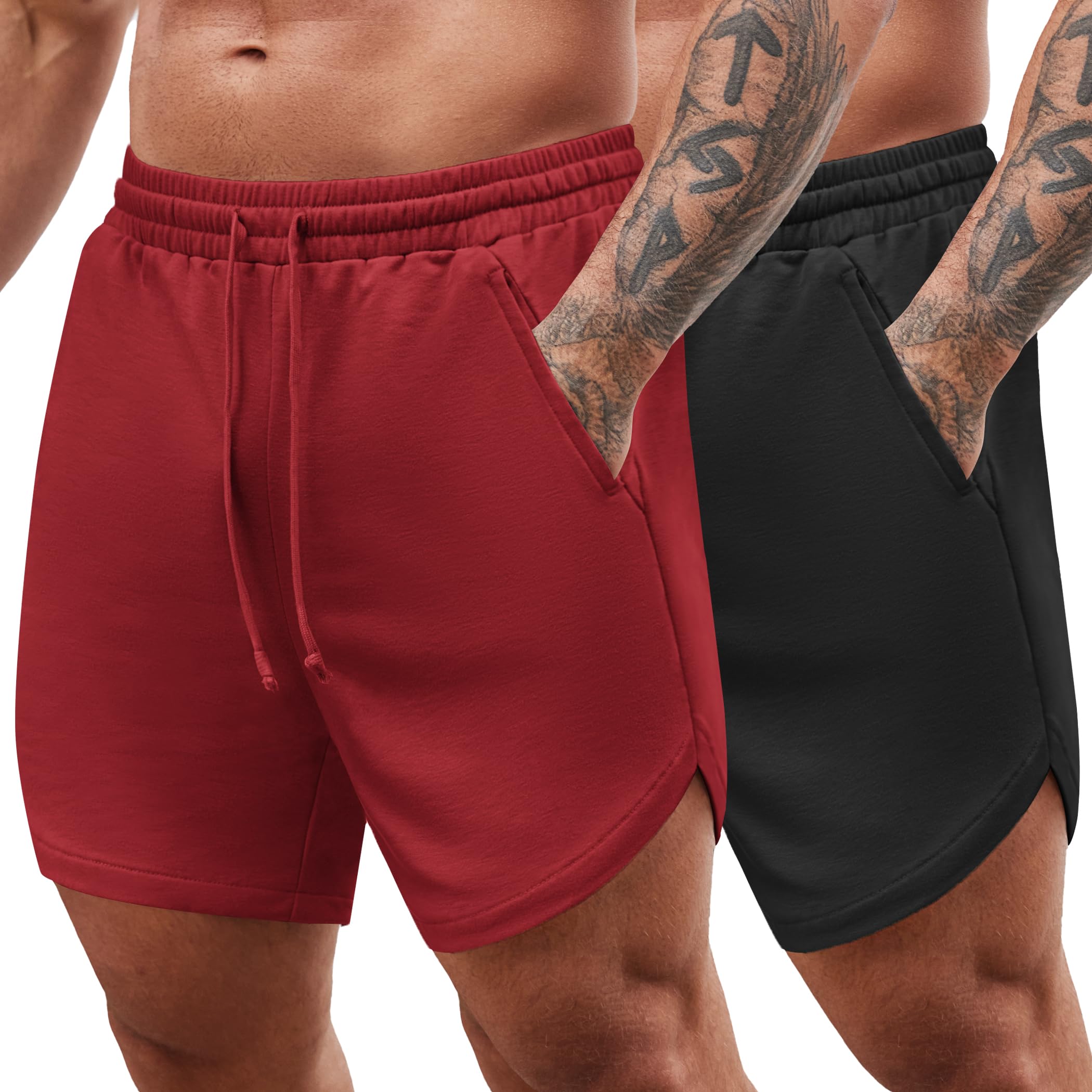 COOFANDY Herren Shorts Sommer Kurze Hose mit Gummizug Taschen Freizeithose Sport Fitness Jogginghose 2er Pack