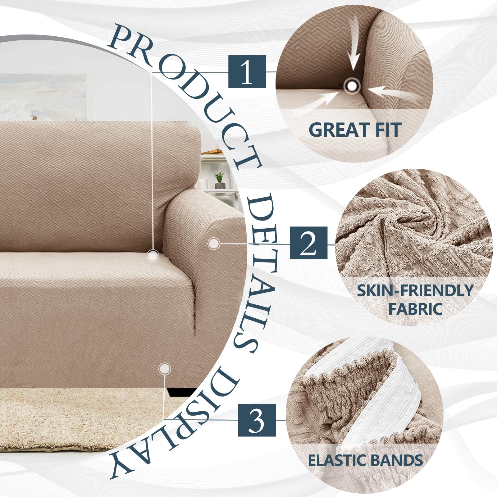 Ystyle Copridivano 3 Posti Con Braccioli, Super Elasticizzato Copri Divano, Copridivano Antigraffio Gatto, Copridivani Antiscivolo Antimacchia, Universale Sofa Cover Moderno, Cachi