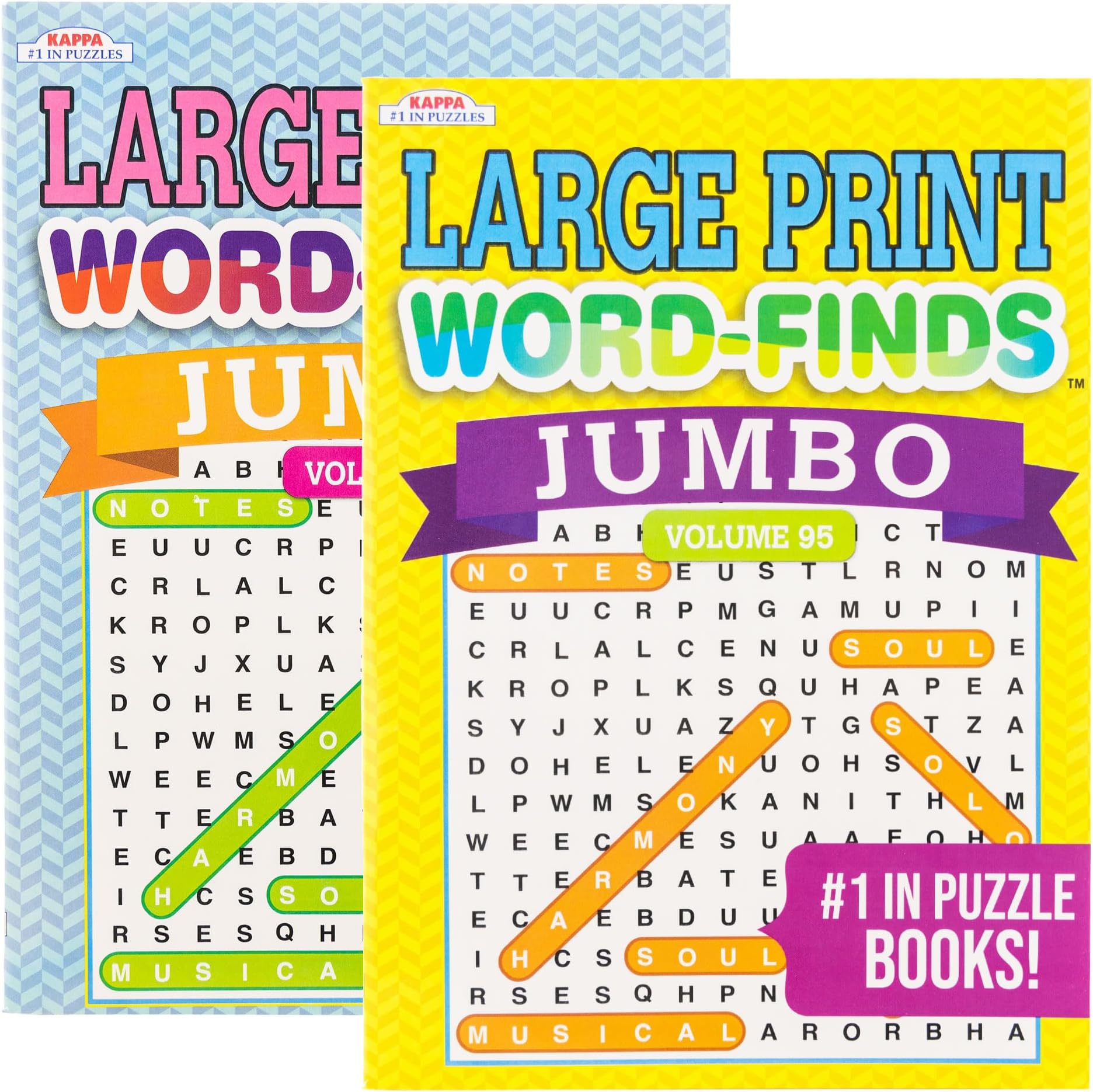 Kappa Jumbo Large Print Word Finds Puzzle Book 2 Titles, Word Search Find Words Books for Adults Teens, Training Learning with Game, 2-Pack