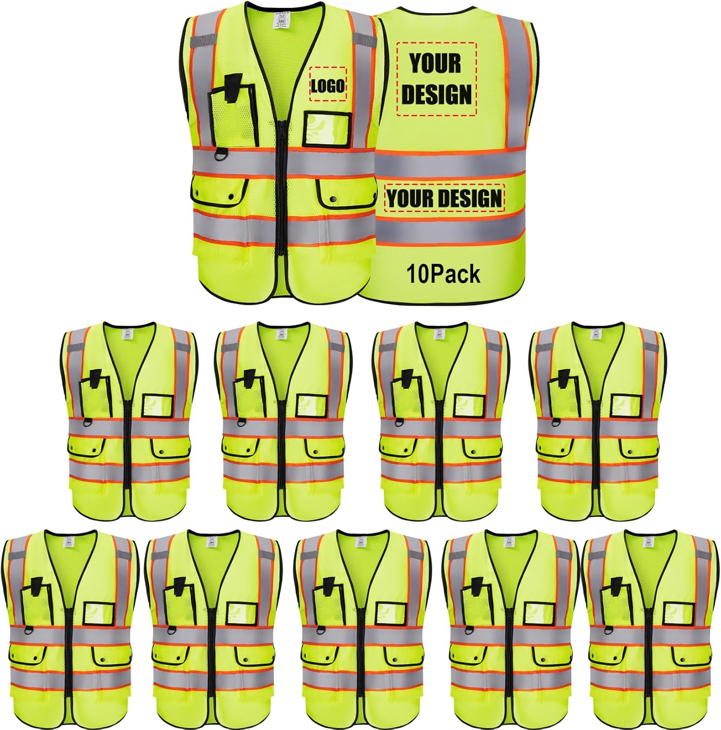 Reflective Vest Class 2 Safety Vests ANSI with Pockets Zipper High Visibility Construction Uniform