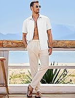 Vista 244 de JMIERR Camisas de vestir a rayas con botones y manga corta para hombre