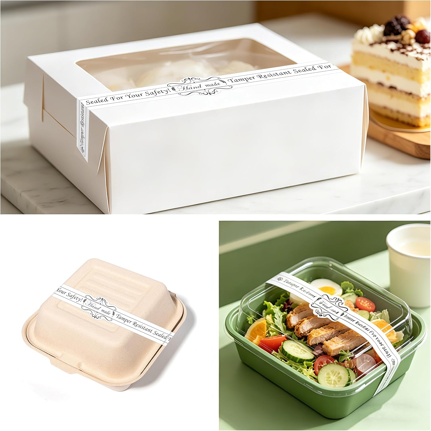 9 x1 inch Food Retail Package Seal Stickers 200 Pcs Tamper Evident Labels Safe Secure Hand Made Stickers for Freshness Seal Crafted Baking Small Business (White)