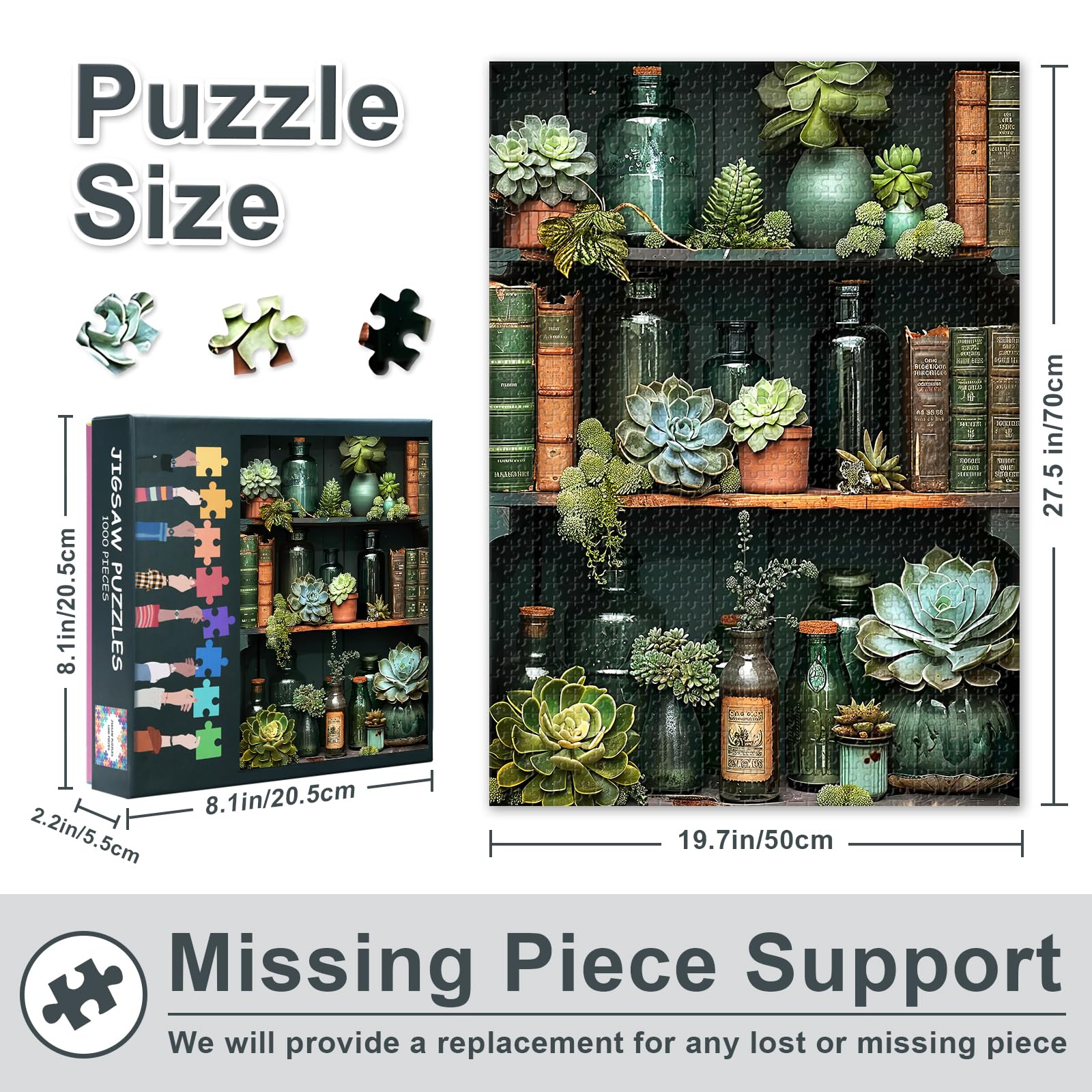 Botanical Shelf with Succulents & Antique Books 1000-Piece Puzzle - Image 3
