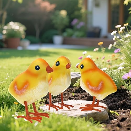 Miniatura 8 de Shorayn Decoración de gallo de metal para patio de pollo para jardín, estatuas de pollitos al aire libre, decoración de Pascua, juego de 3