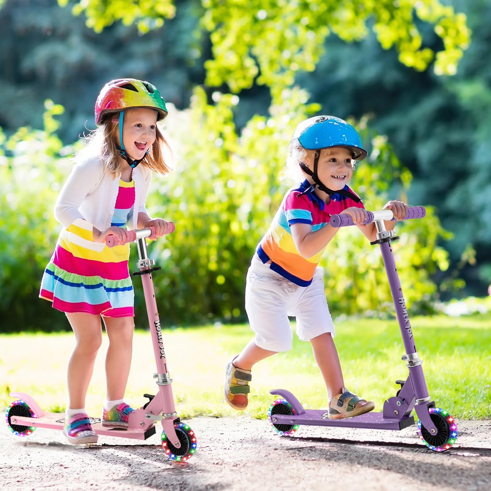 KOMFOTTEU Patinete para Niños, Patinete Infantil con 2 Ruedas LED y Freno, Monopatín Plegable con 3 Alturas Ajustables, Scooter de Aluminio con Carga 50 kg, para Niños