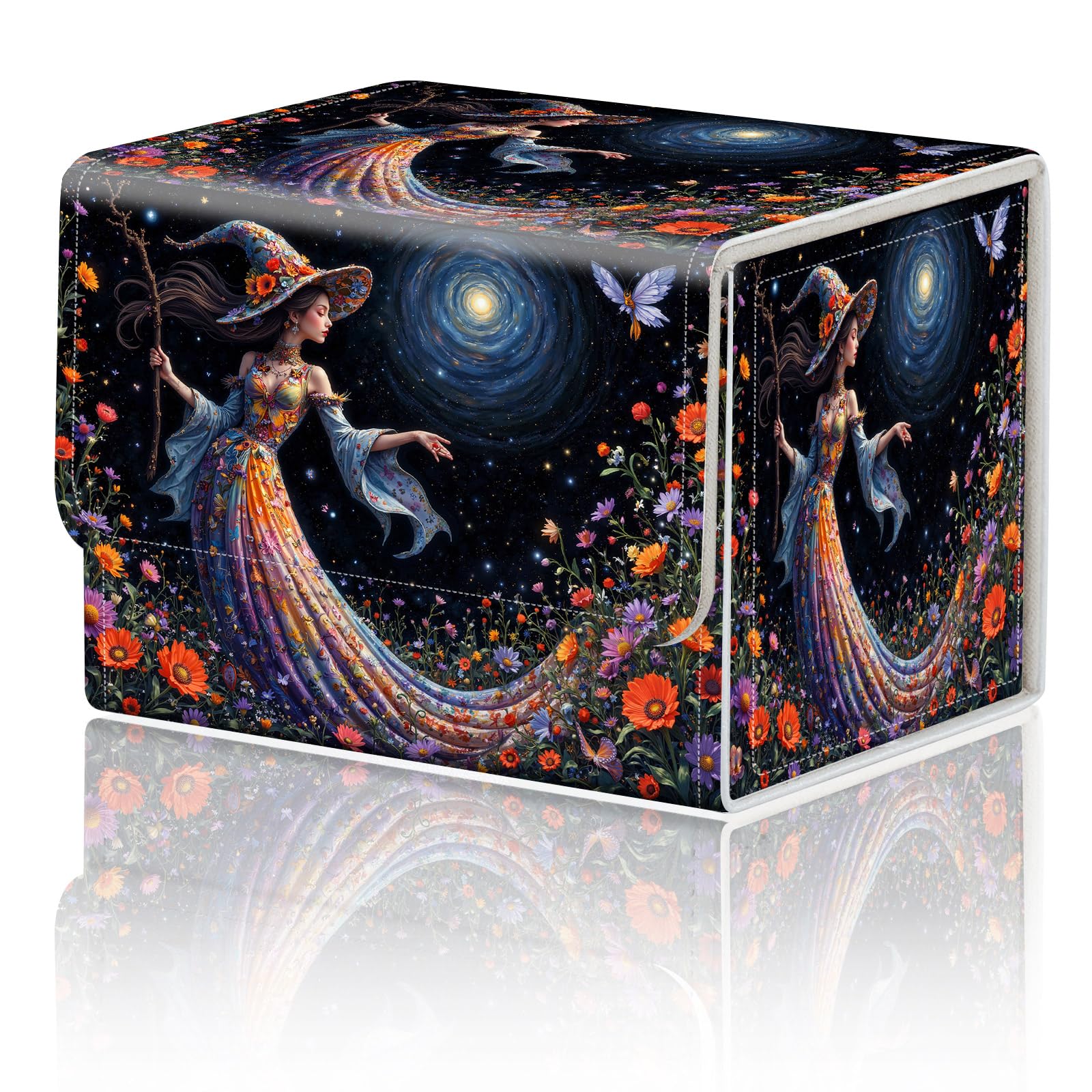 Card Game Storage Box for TCG Deck Box MTG Card Box Organizer Trading Card Case Commander Deck Box TCG Card Storage Box Magnetic Closure Creative Pattern Up to 200 Cards,Flower Spirit Purple Butterfly — image 1