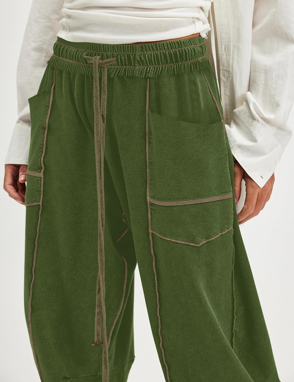 Summer Casual Wide Leg Pants for Women Drawstring Baggy Barrel Sweatpants High Waist Palazzo Lounge Pant with Pockets - Image 3