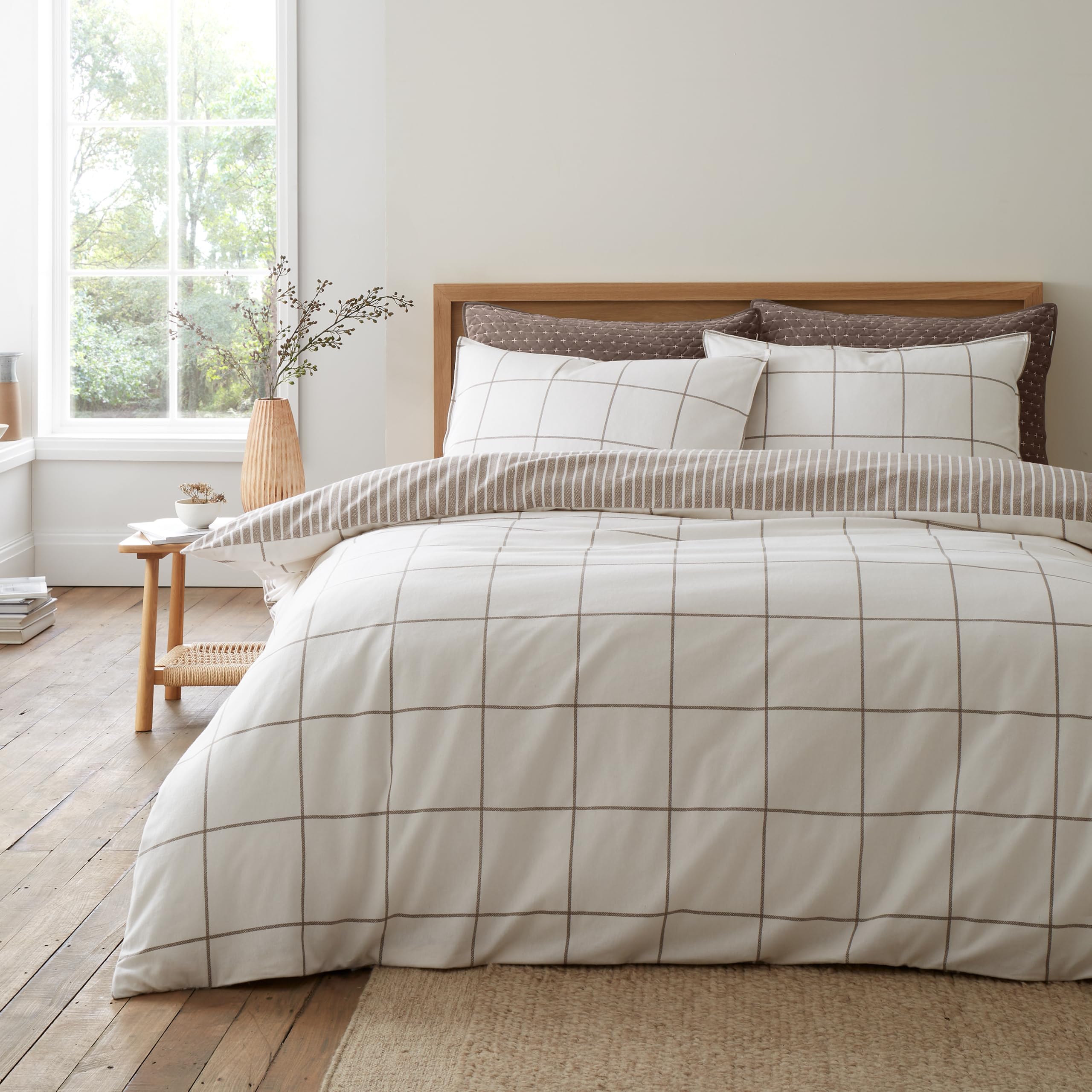 Bianca Brushed Regal Check Cotton King Duvet Cover Set Mole