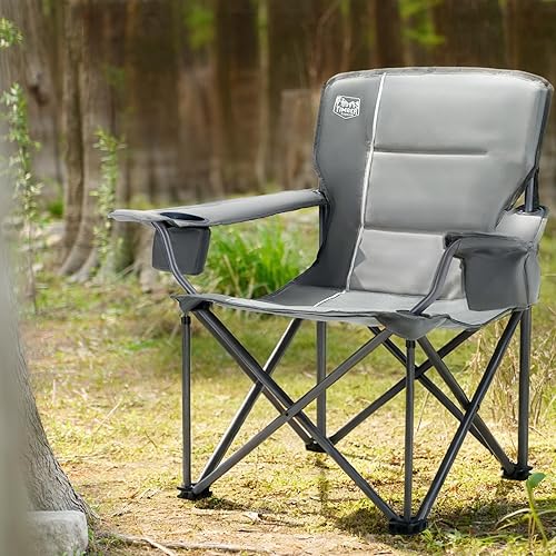 Miniatura 2 de TIMBER RIDGE Silla de campamento plegable de gran tamaño para adultos, soporta 550 libras resistente con portavasos bolsillo lateral para