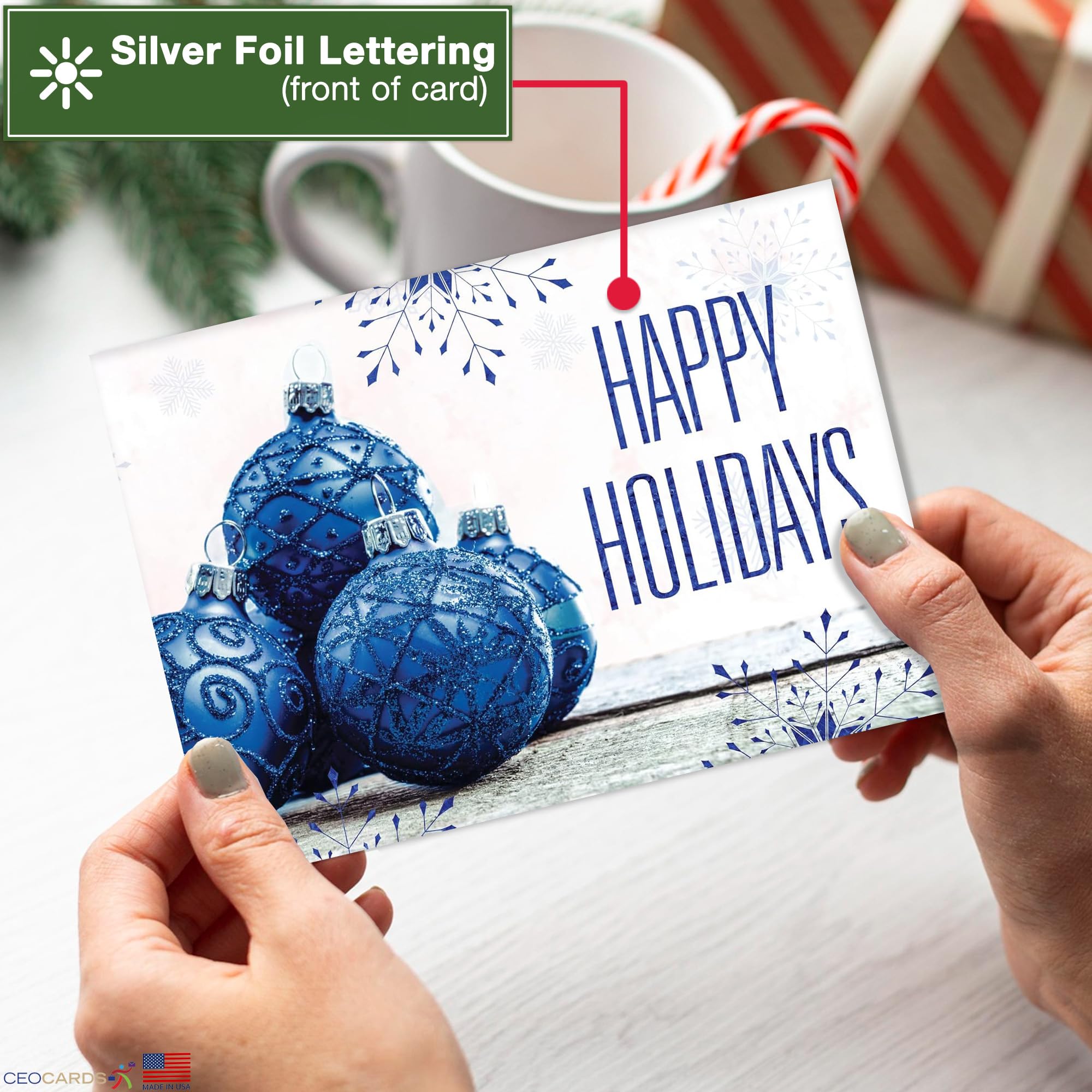 Amazon.com : Happy Holidays Cards for Business & Family (Blue
