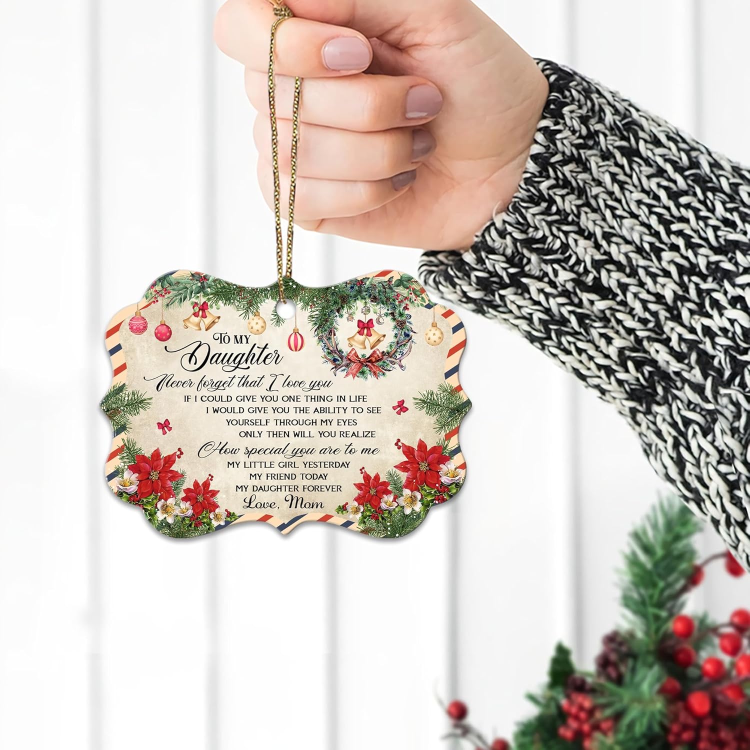 HYTURTLE to My Daughter Christmas Ornament 2025 Tree Decoration, Daughter Gifts from Mom, Mother, Inspirational Gift Idea for Her, Girls, Women, Holiday Decor Aluminum Ornament Keepsake for Daughters - Image 4