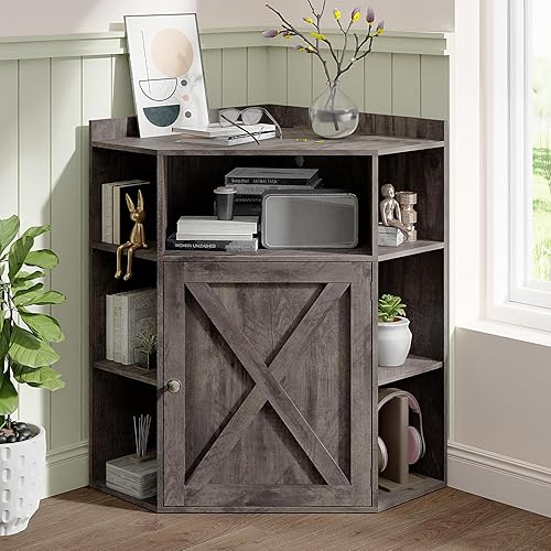 Vabches Corner Cabinet, Corner Storage Shelf with USB Ports and