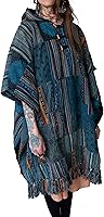 Vista 4 de manakamana Poncho de retazos con bolsillo grande, 100% algodón pesado, poncho mexicano Baja con capucha para hombre