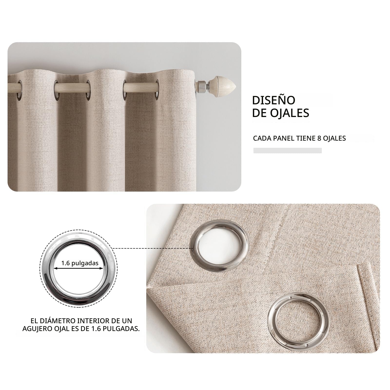 MIULEE Cortinas Opacas Cortinas Aislantes Térmicas con Ojales 100% Opacas Cortinas de Lino Sala de Estar Protección contra el Frío Cortina Blackout Juego de 2, 140 x 245 cm Beige